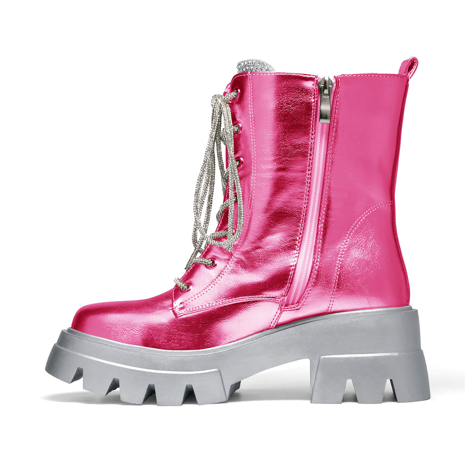 Women's Metallic Round Toe Lace up Boots