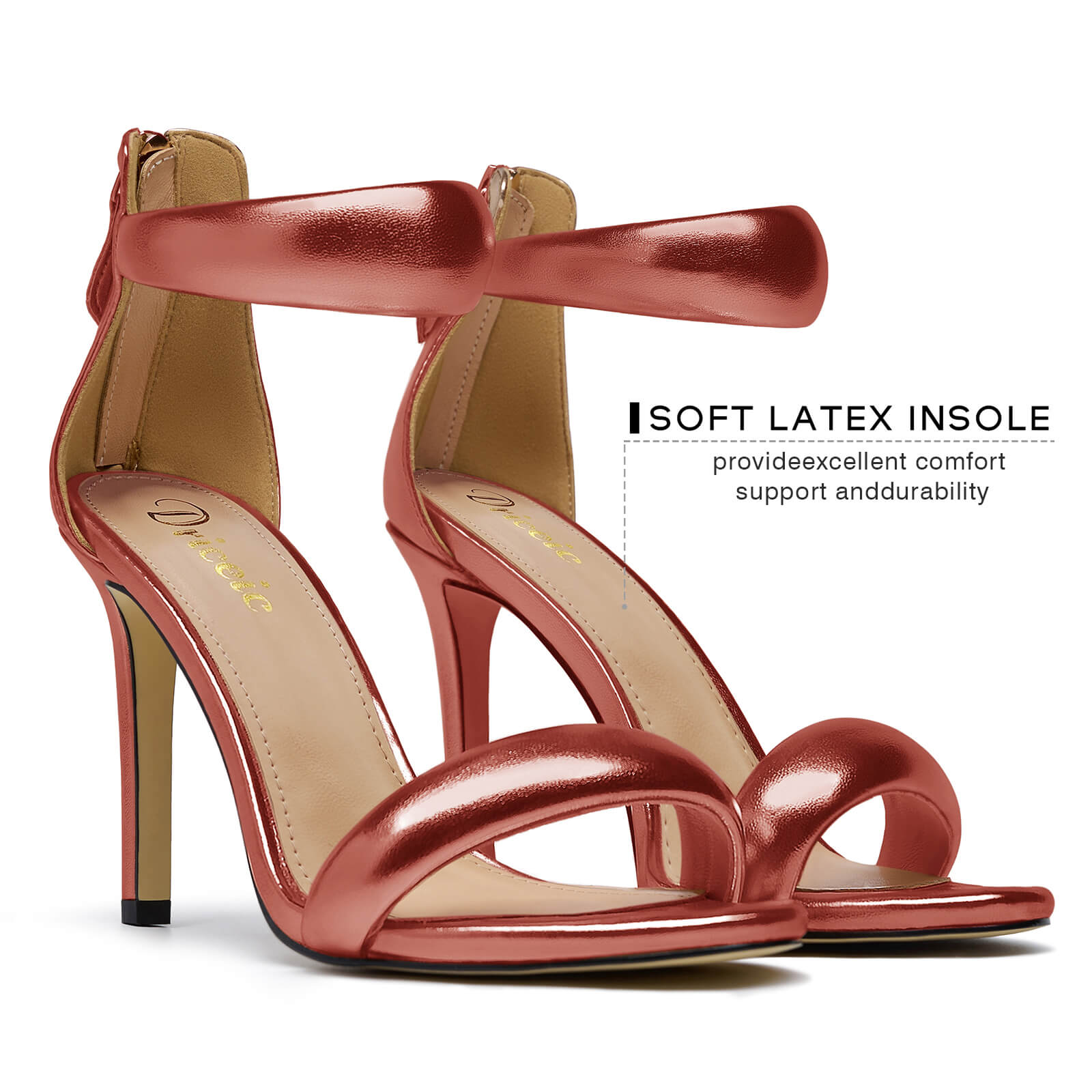 Women's Pump Open Toe Heel Sandals Back Zipper Round Ankle Strappy Stiletto Heels Sparkle Glitter Metallic Party Sexy Wedding Dressy Shoes