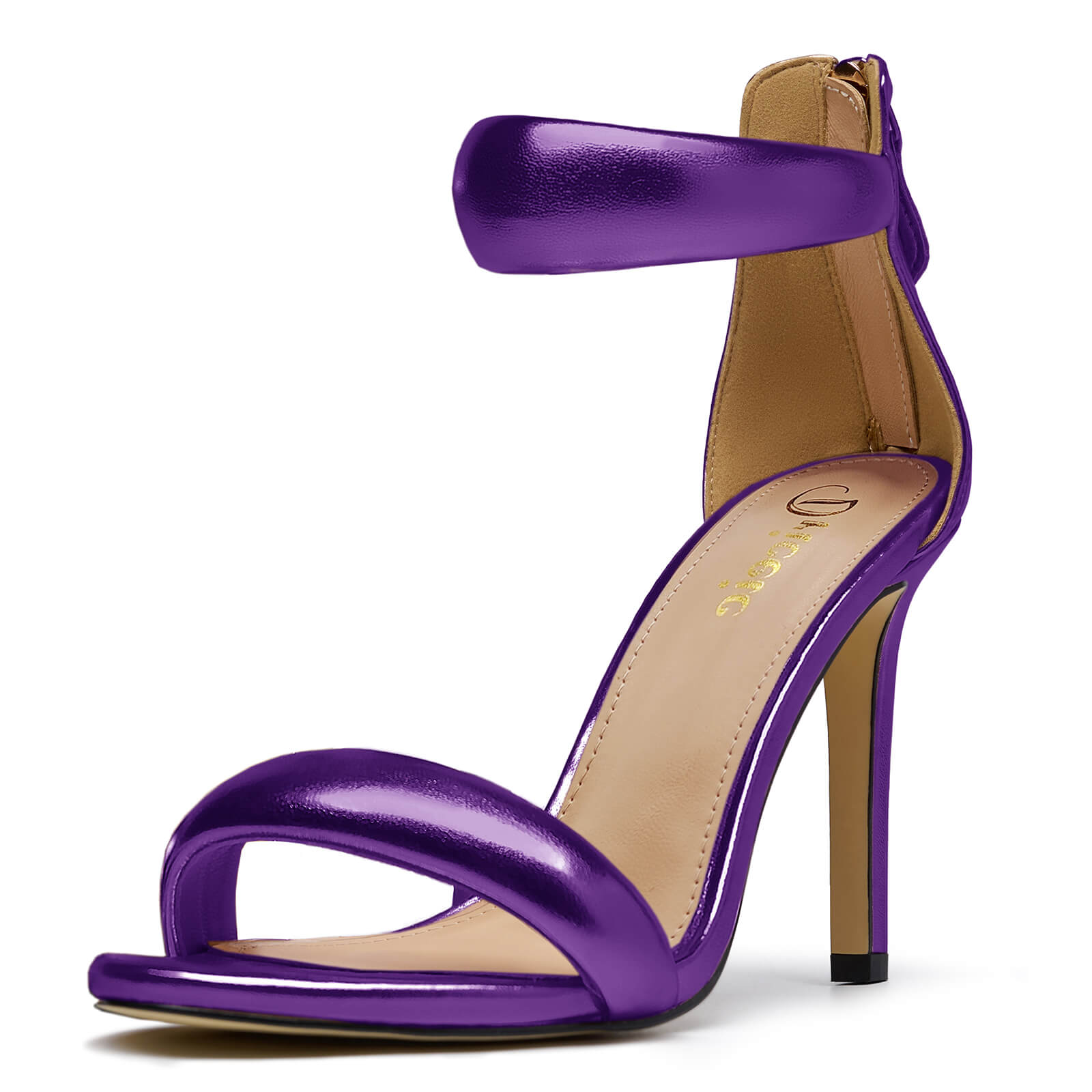 Women's Pump Open Toe Heel Sandals Back Zipper Round Ankle Strappy Stiletto Heels Sparkle Glitter Metallic Party Sexy Wedding Dressy Shoes