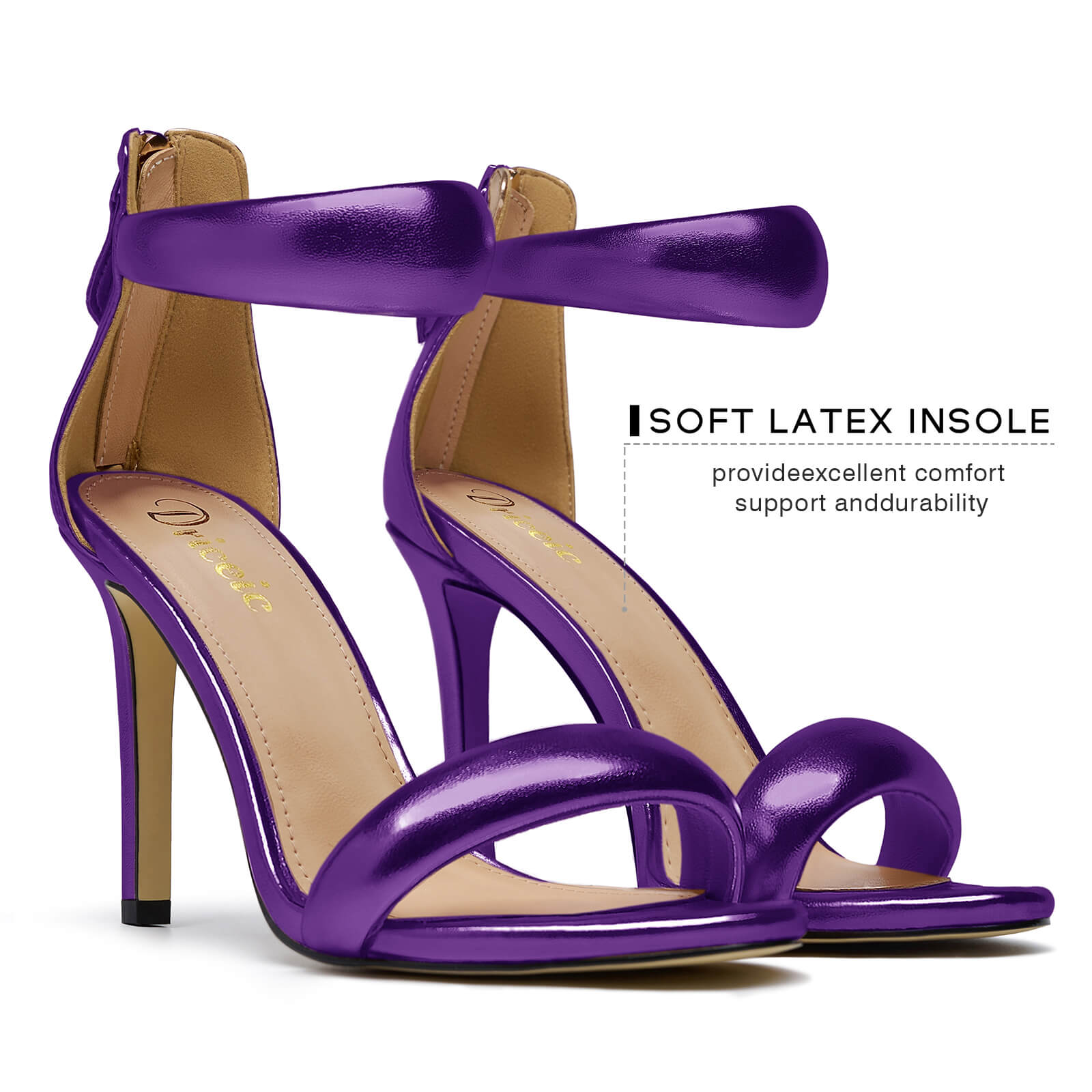 Women's Pump Open Toe Heel Sandals Back Zipper Round Ankle Strappy Stiletto Heels Sparkle Glitter Metallic Party Sexy Wedding Dressy Shoes