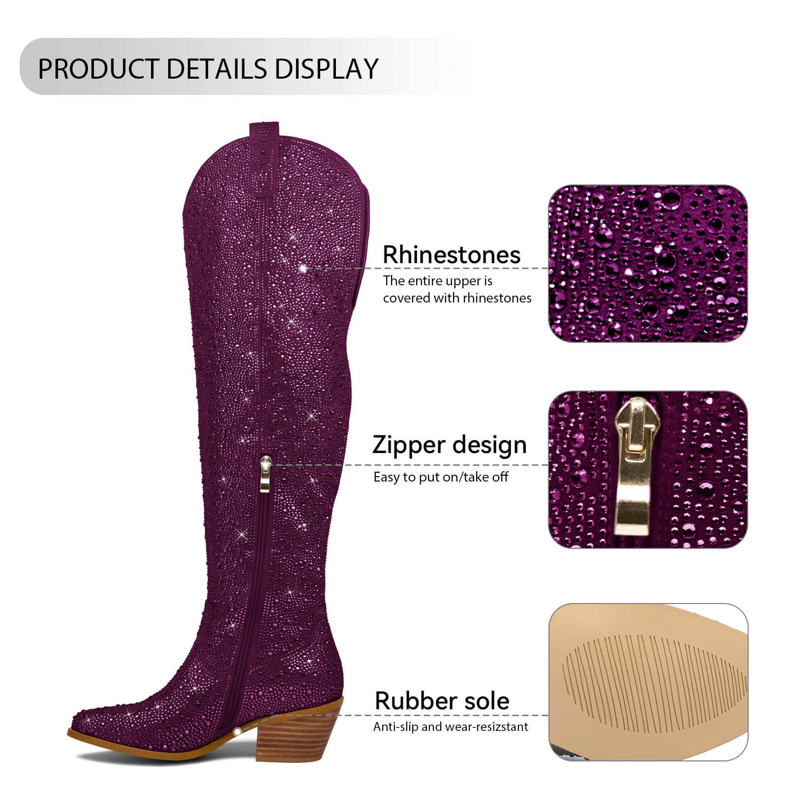 Women's Rhinestone Over Knee Cowboy Boots