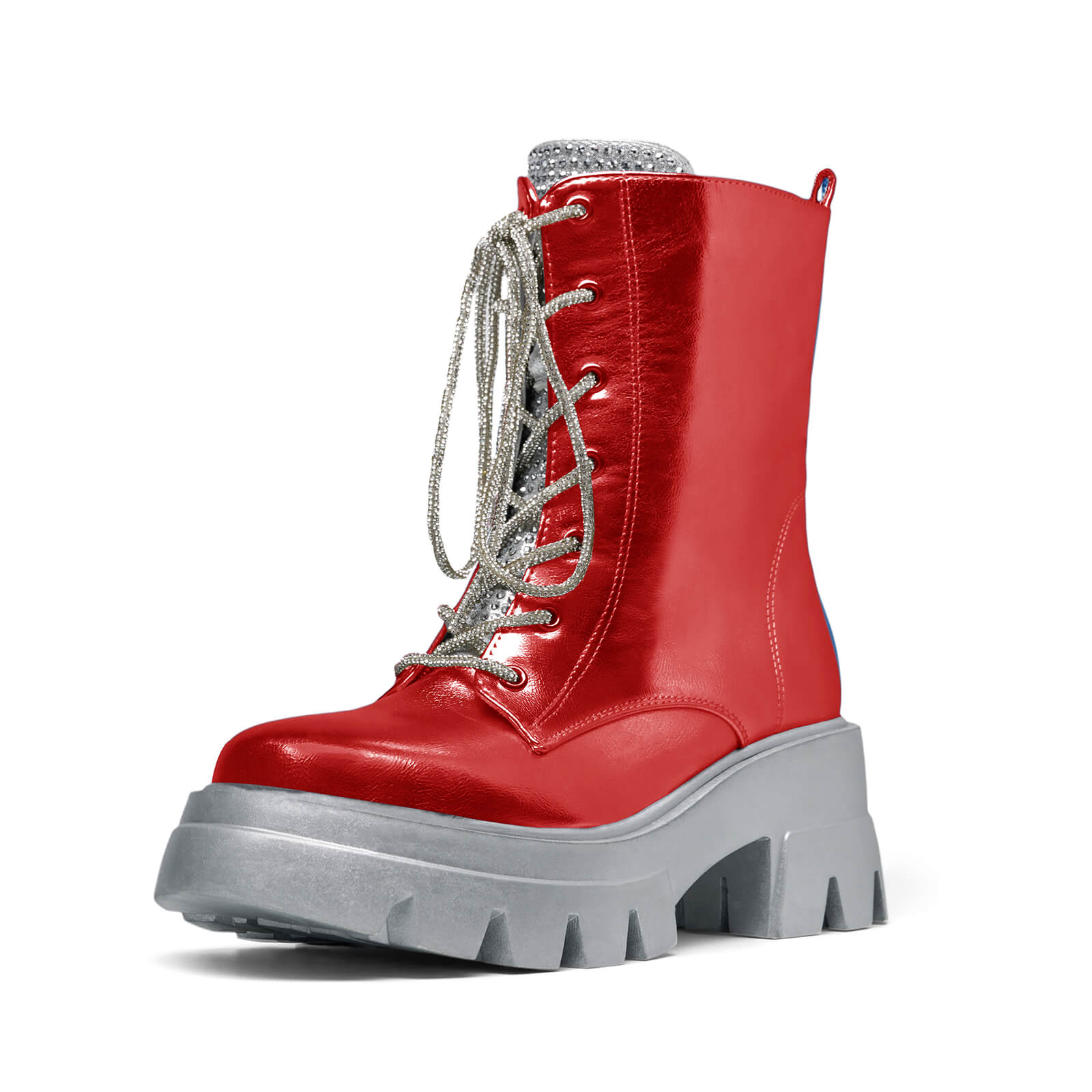 Women's Metallic Round Toe Lace up Boots