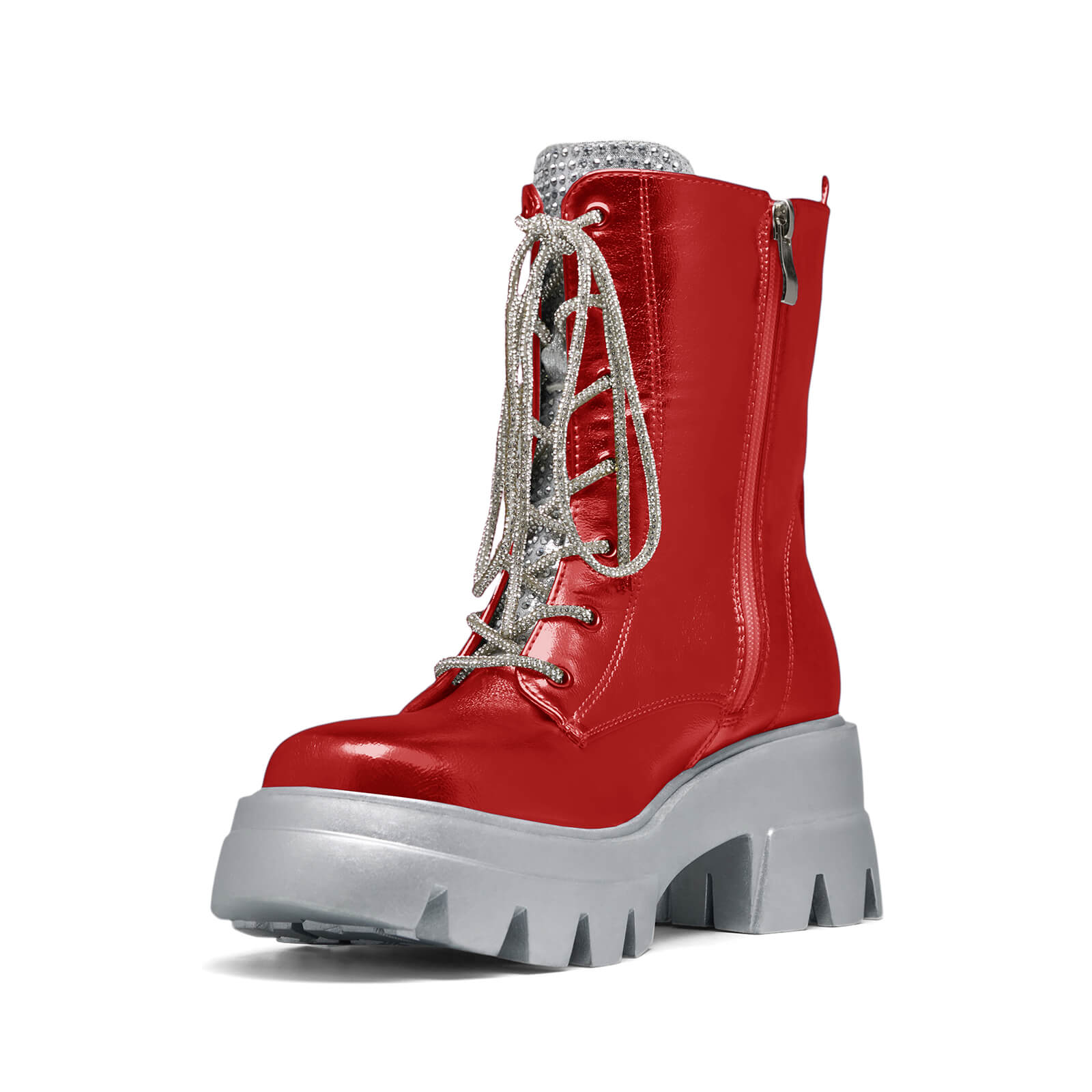 Women's Metallic Round Toe Lace up Boots