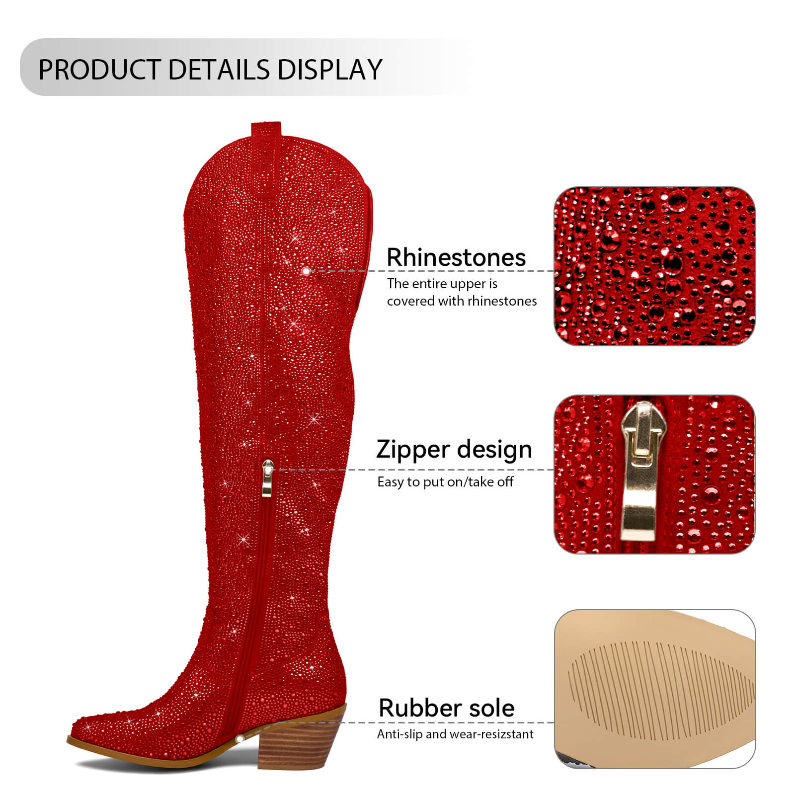 Women's Rhinestone Over Knee Cowboy Boots