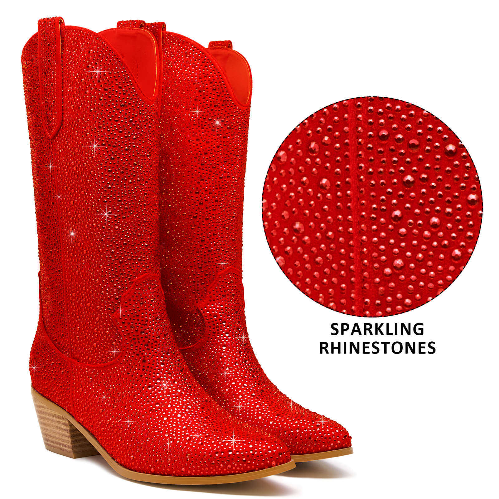 Women's Rhinestone Mid Calf Cowboy Boots