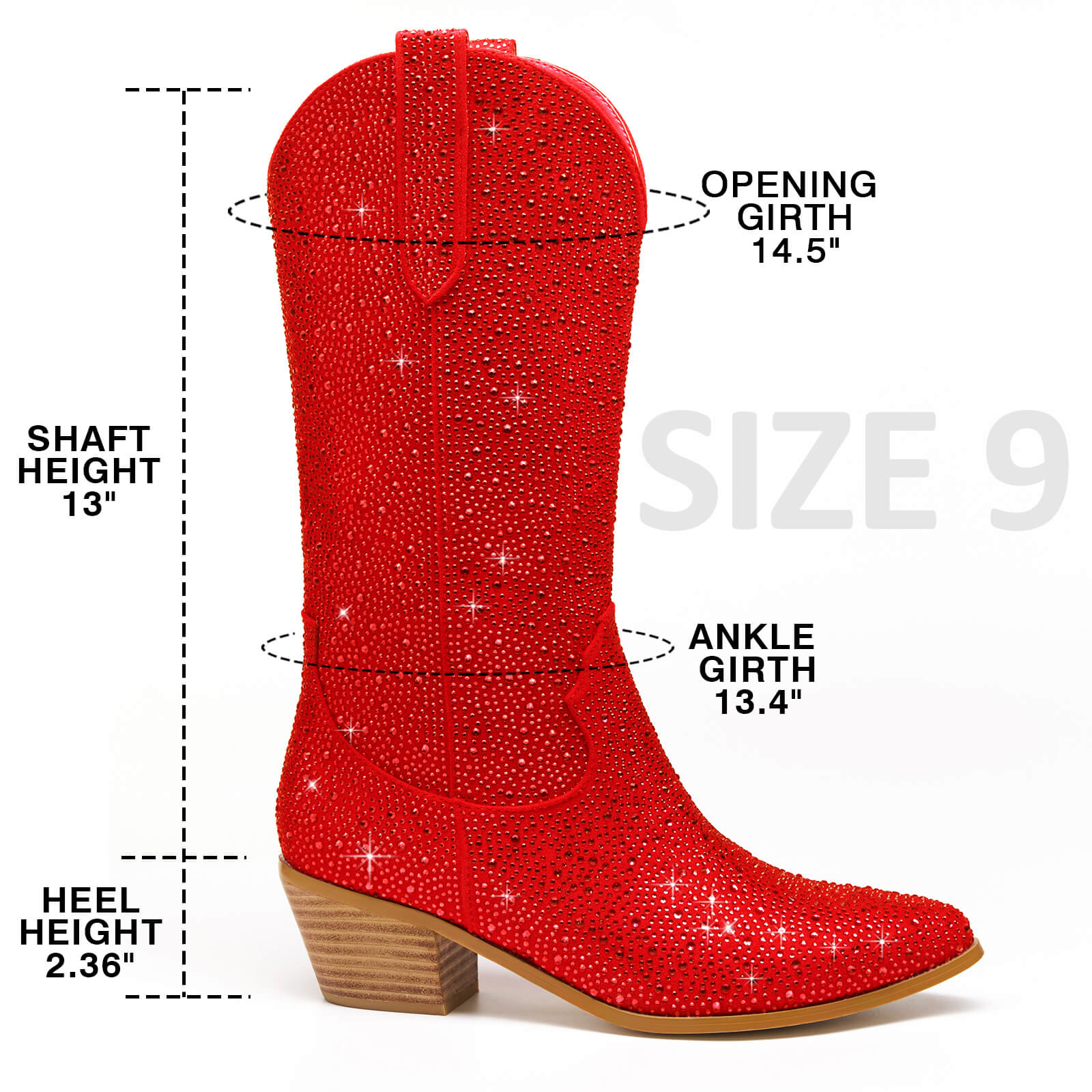 Women's Rhinestone Mid Calf Cowboy Boots