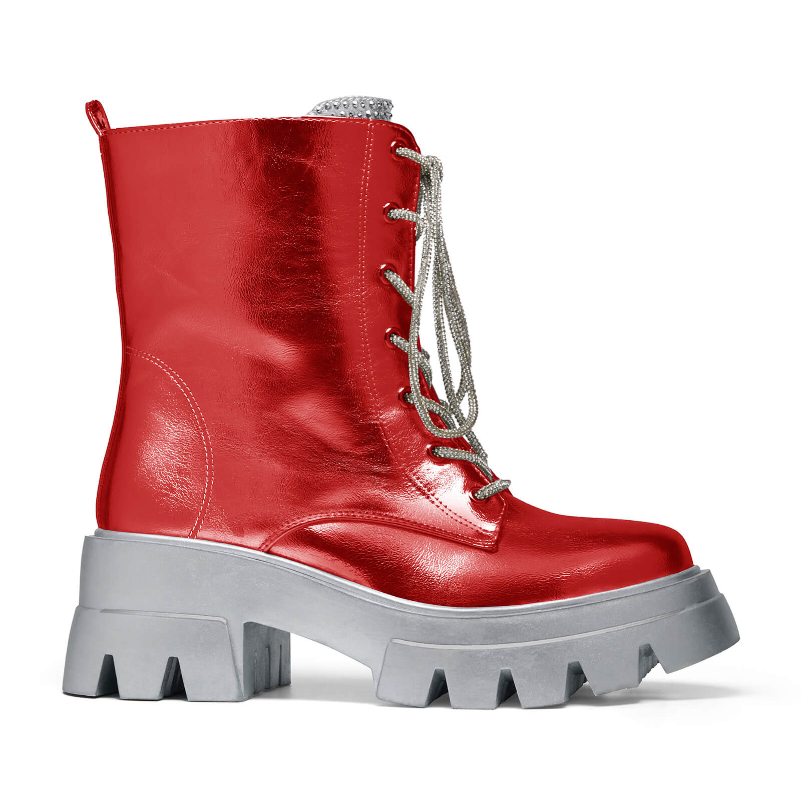 Women's Metallic Round Toe Lace up Boots
