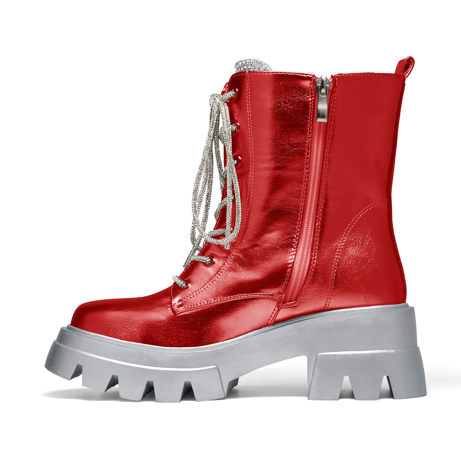 Women's Metallic Round Toe Lace up Boots