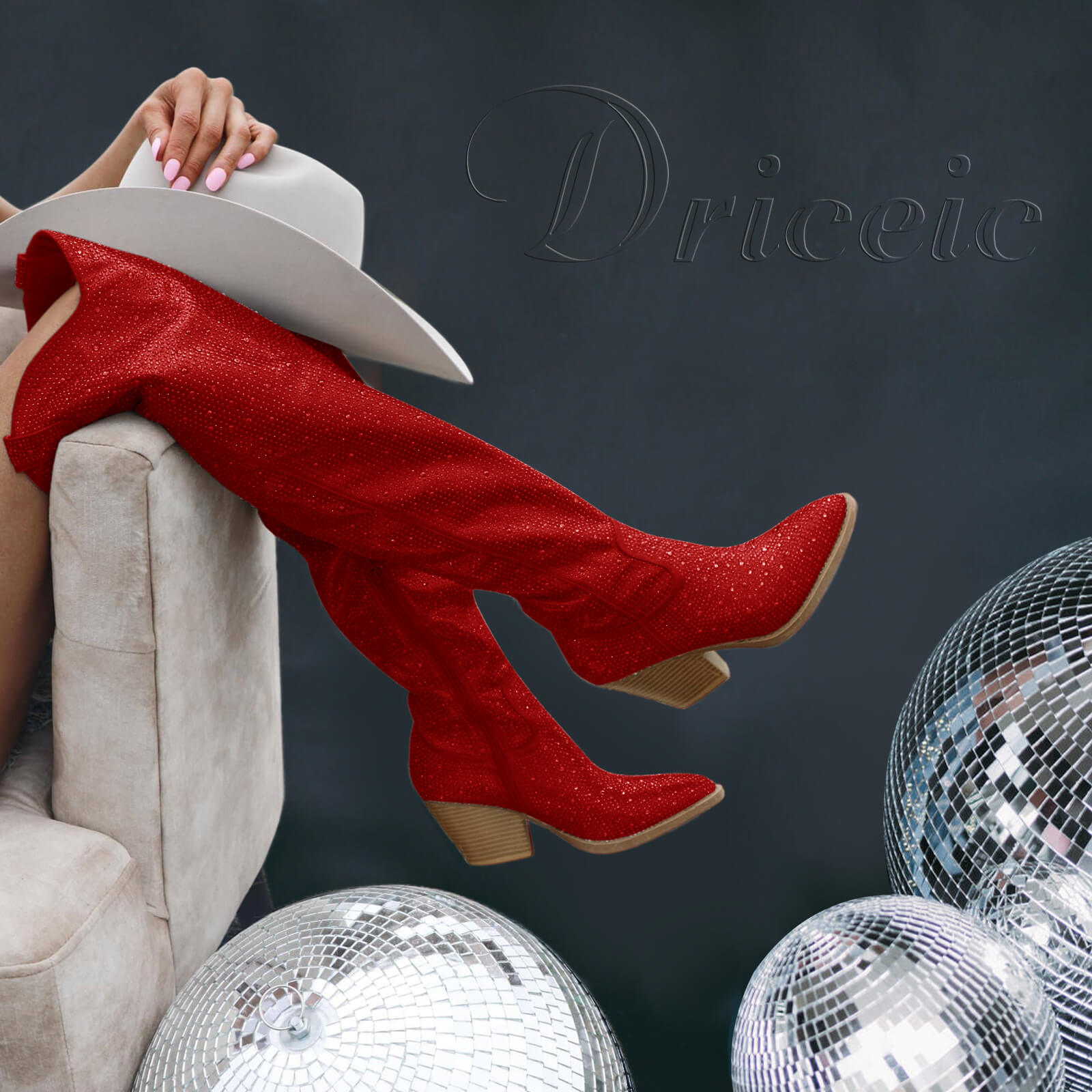 Women's Rhinestone Over Knee Cowboy Boots