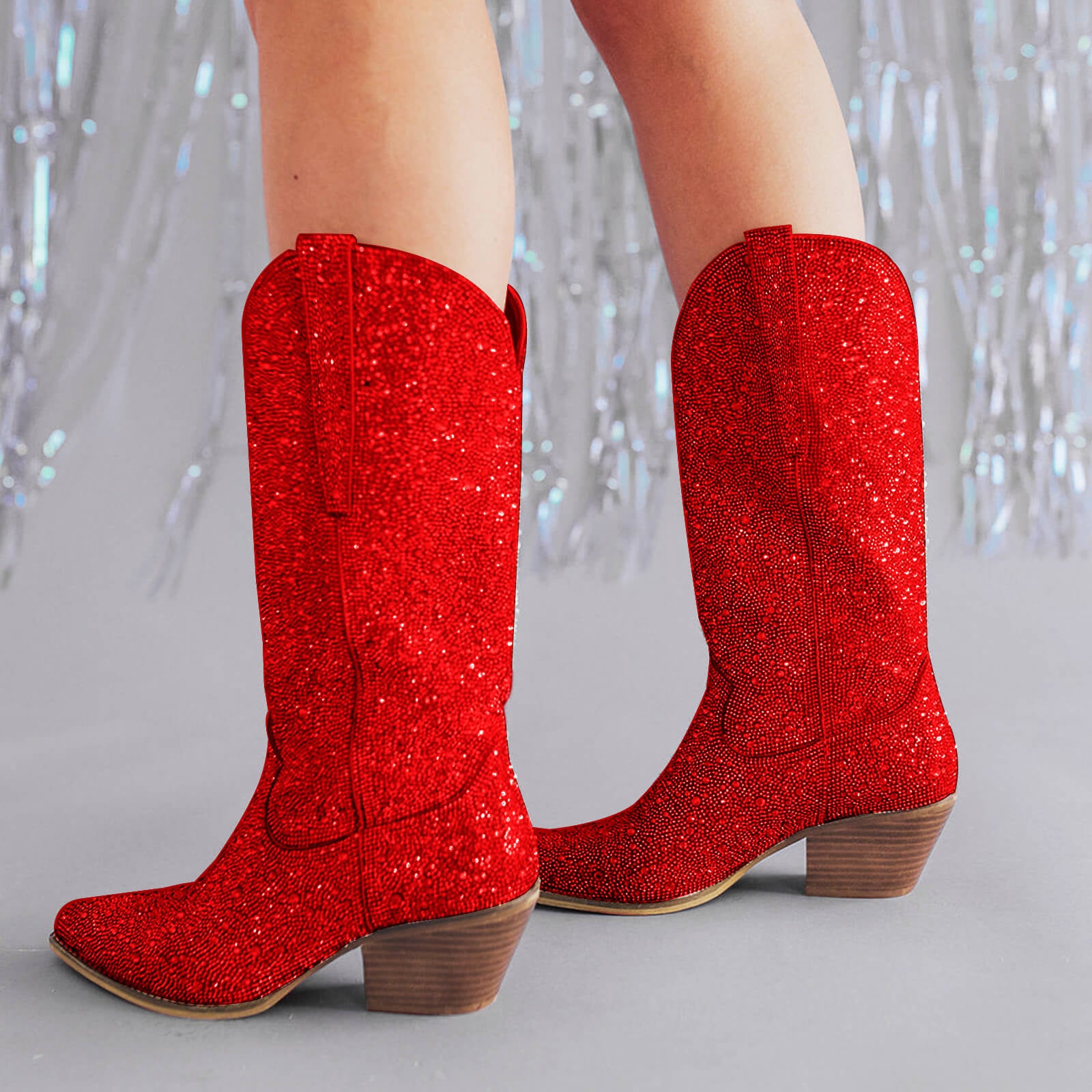 Women's Rhinestone Mid Calf Cowboy Boots