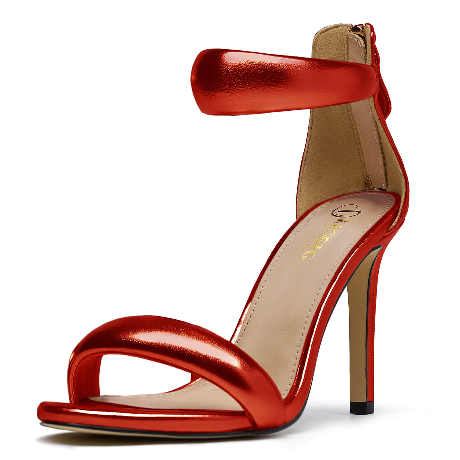 Women's Pump Open Toe Heel Sandals Back Zipper Round Ankle Strappy Stiletto Heels Sparkle Glitter Metallic Party Sexy Wedding Dressy Shoes