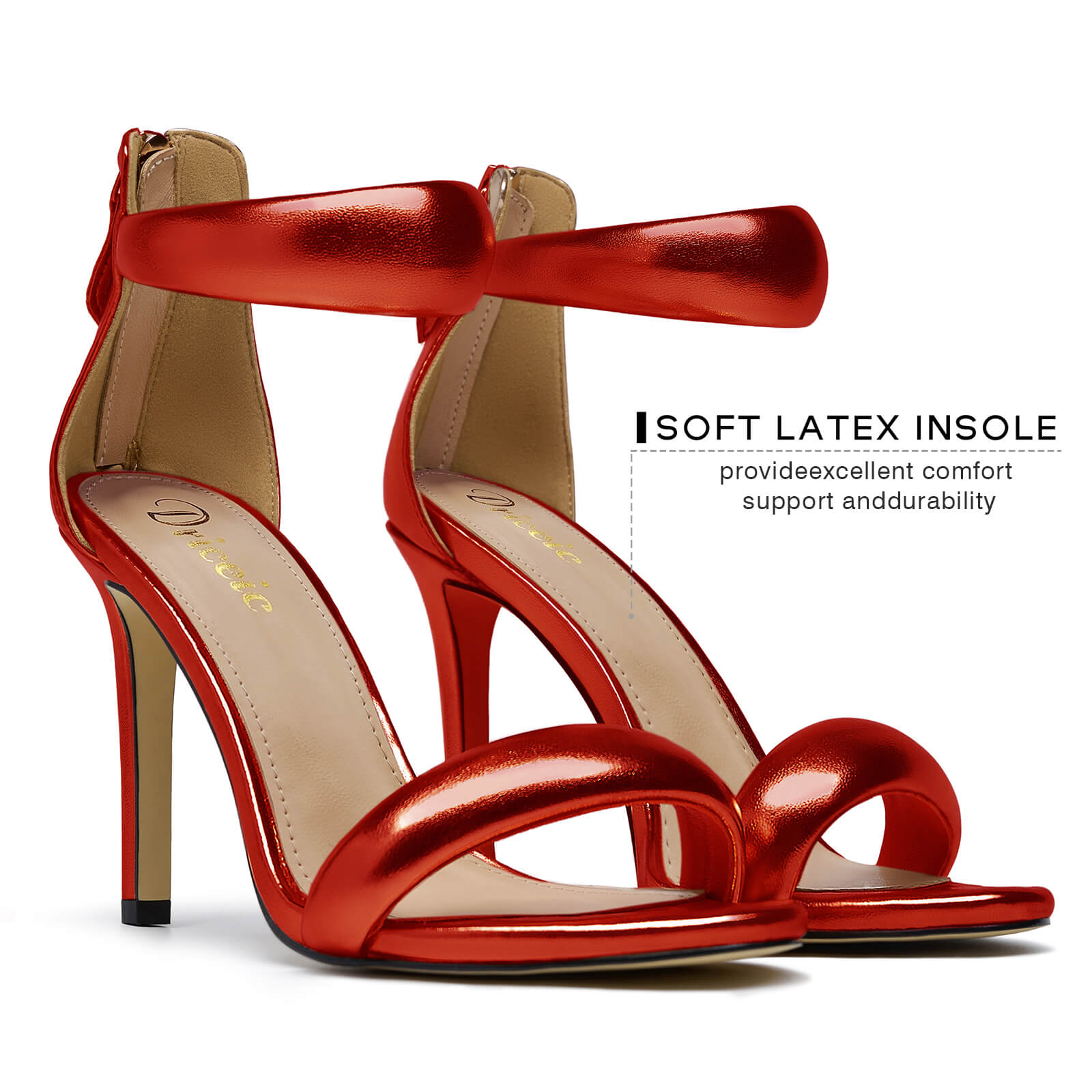 Women's Pump Open Toe Heel Sandals Back Zipper Round Ankle Strappy Stiletto Heels Sparkle Glitter Metallic Party Sexy Wedding Dressy Shoes
