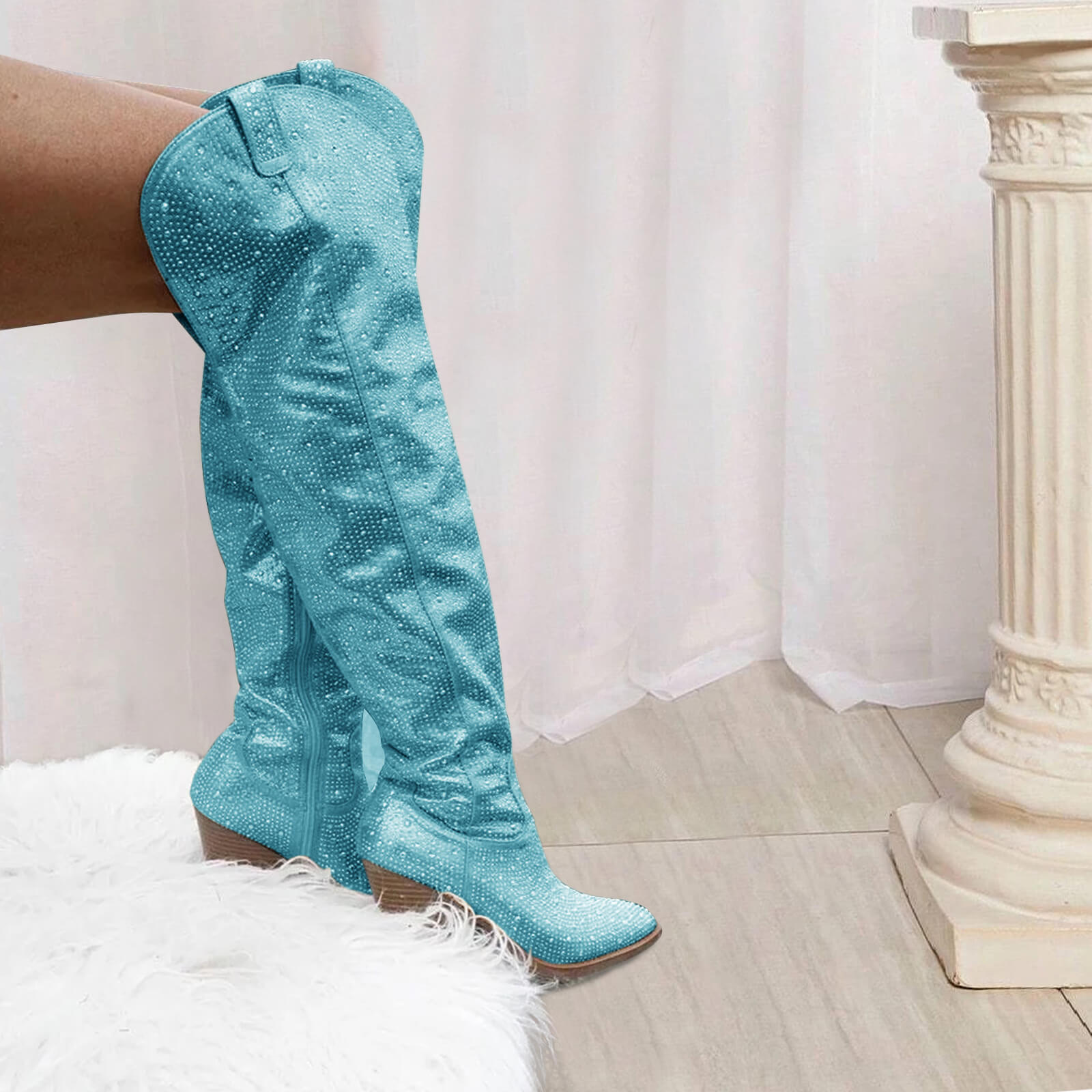 Women's Rhinestone Over Knee Cowboy Boots