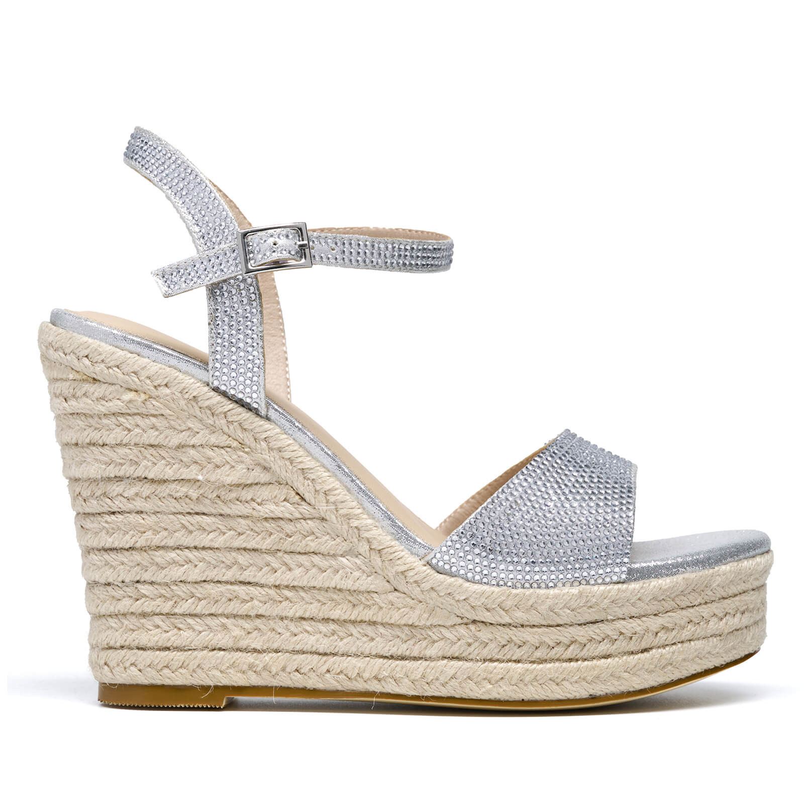 Women's Platform Straw Wedge Rhinestone Sandals