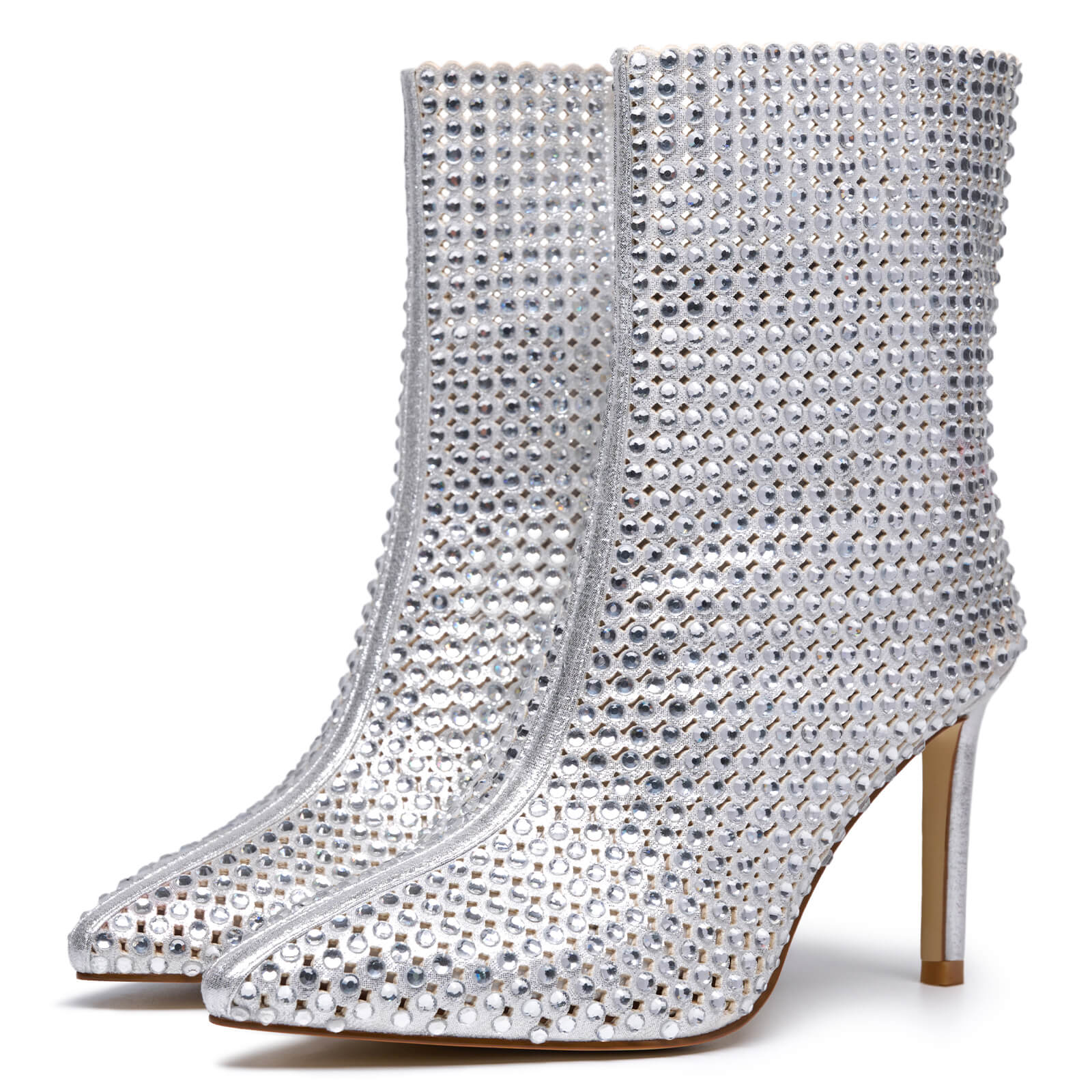 Women's Rhinestone Thin High Heel Pointed Toe Sparkling Sandal Boots