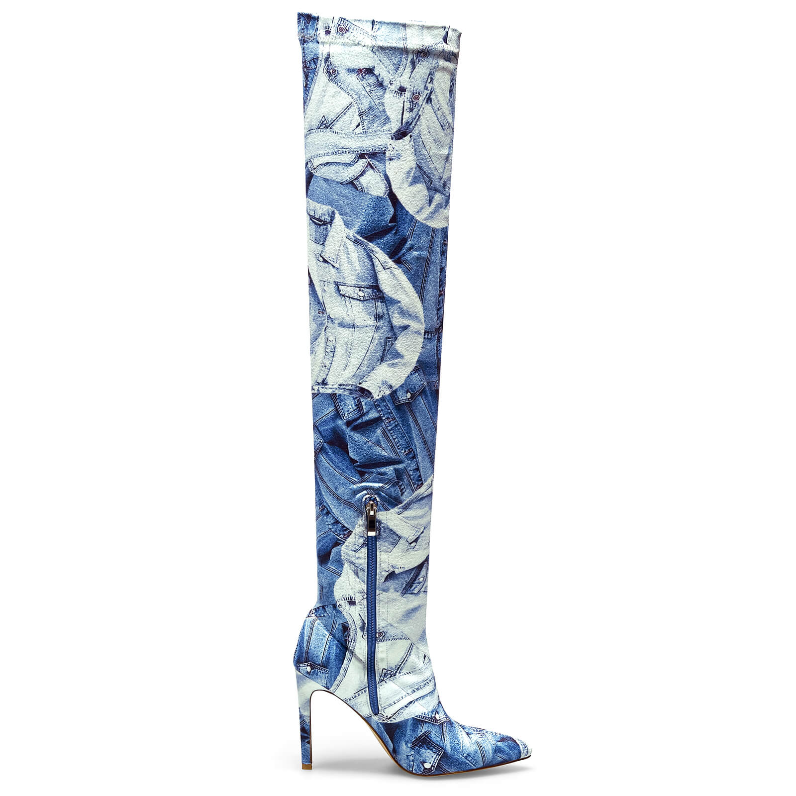 Women's Pointed Toe Stiletto Canvas Stretch Over The Knee Boots