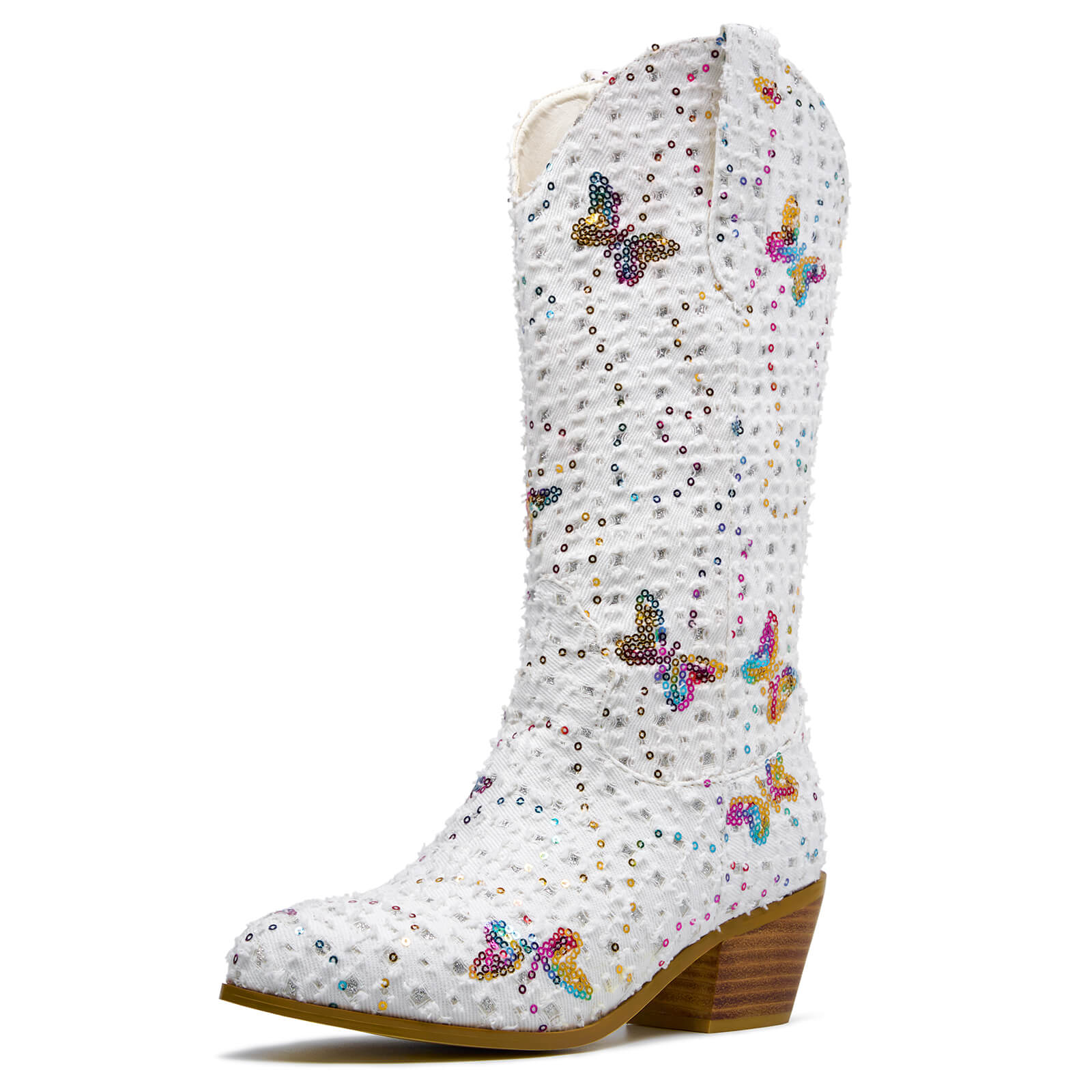 Western Shiny Sequin Denim Cowboy Mid Calf Boots