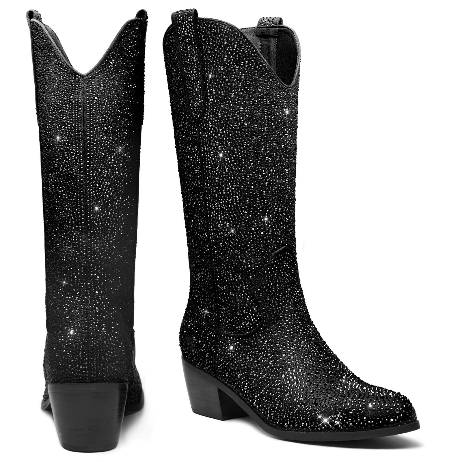 Women's Rhinestone Mid Calf Cowboy Boots