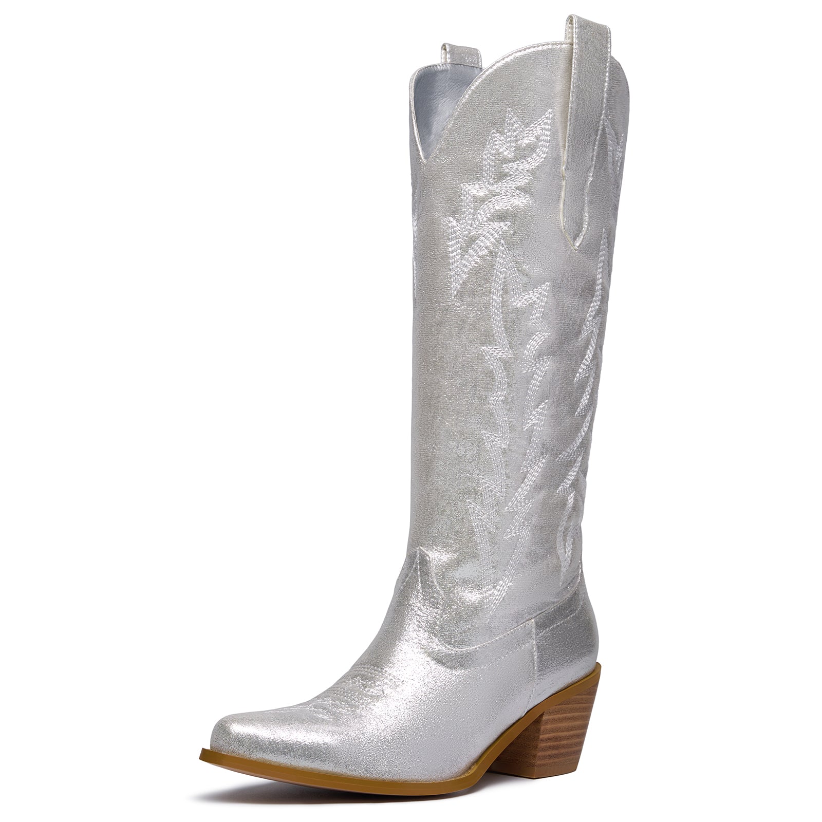 Metallic Embroidered Knee High Cowboy Boots