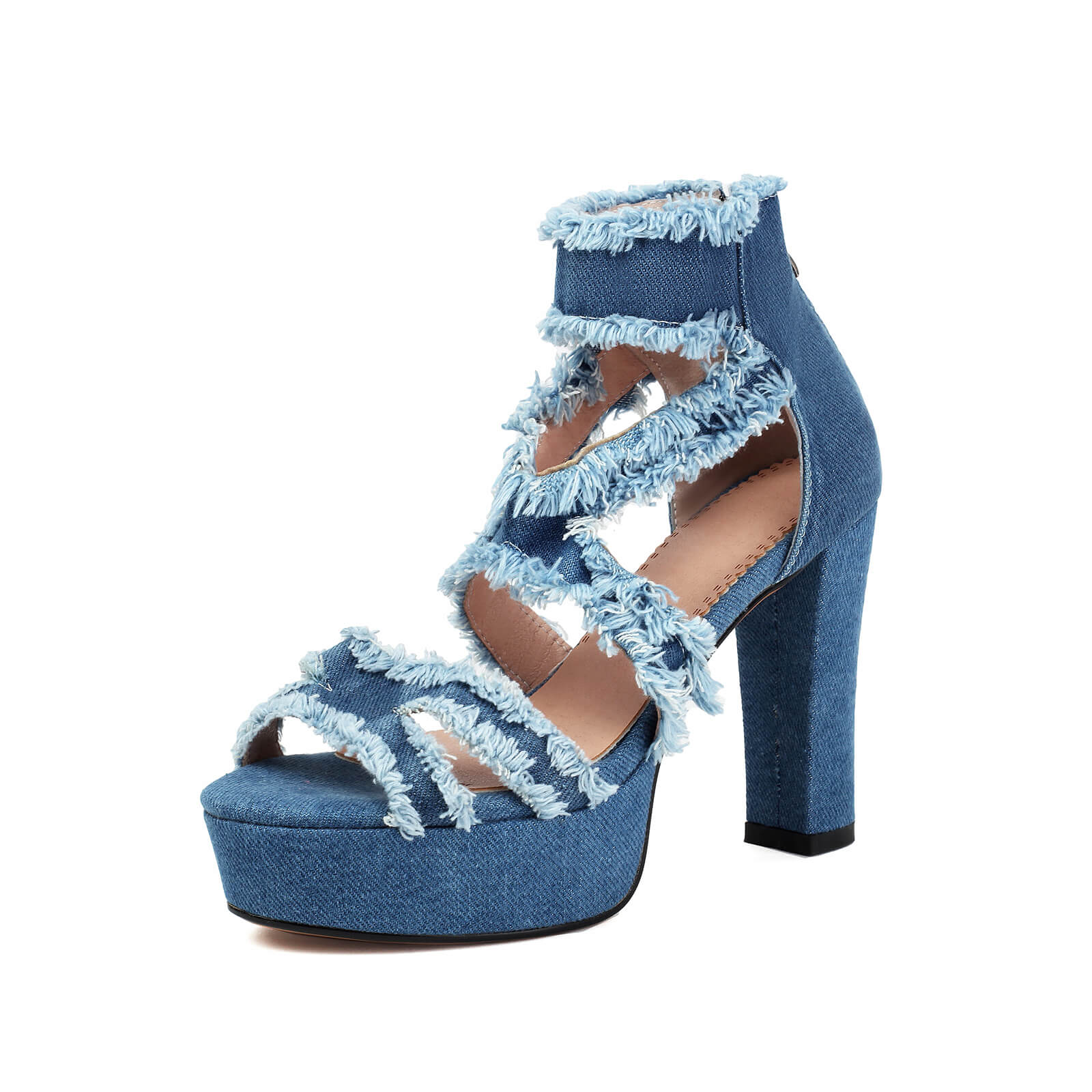 Women's Denim Chunky Heel Open Toe Sandals