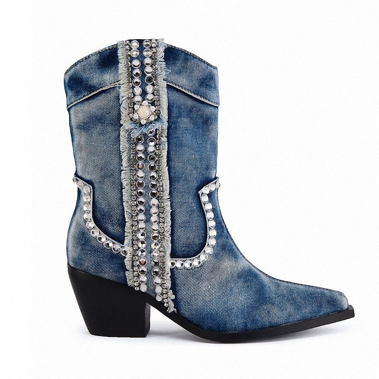 Women Denim Cowboy Mid Calf Boots