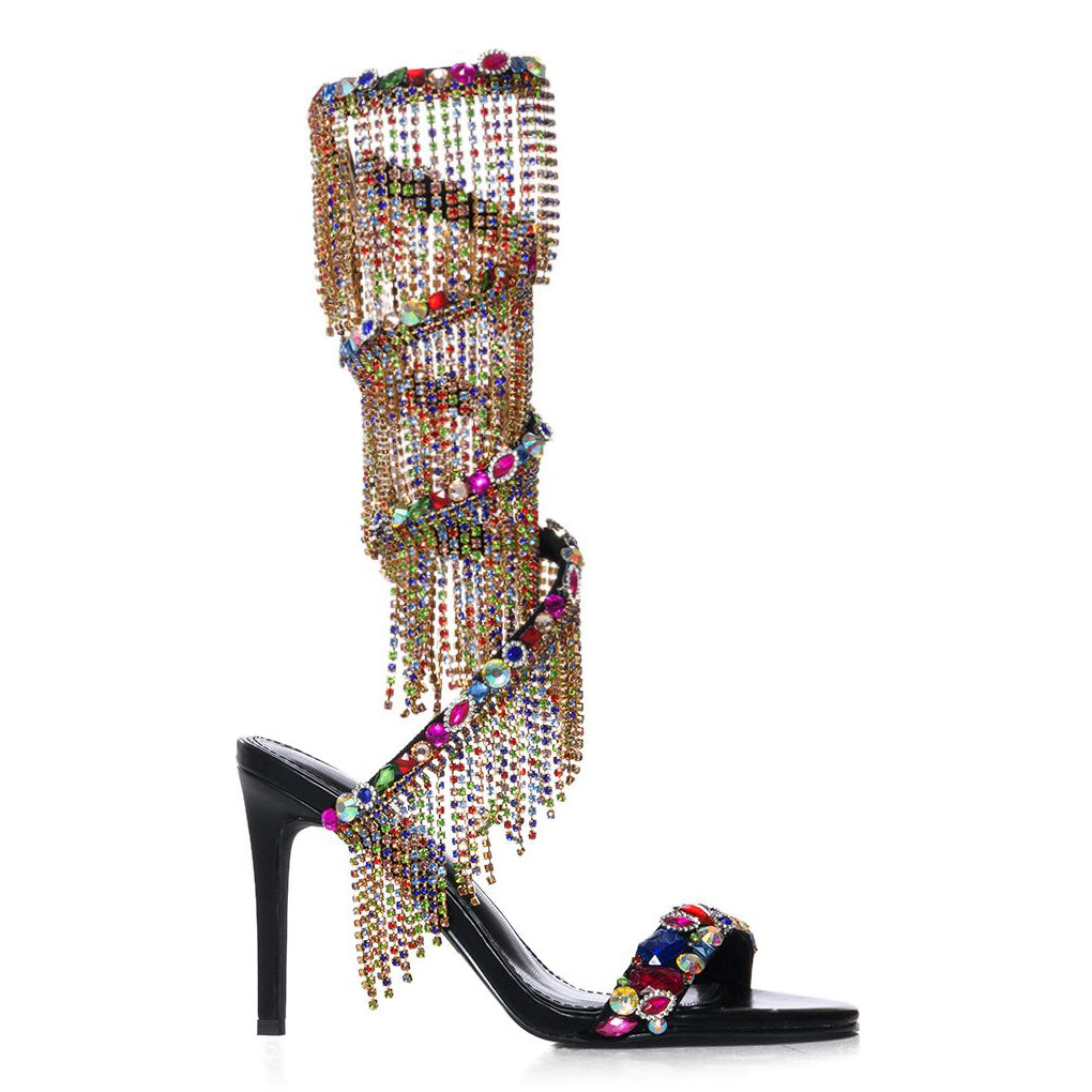 Multi-color gemstone embellished rhinestone sandals