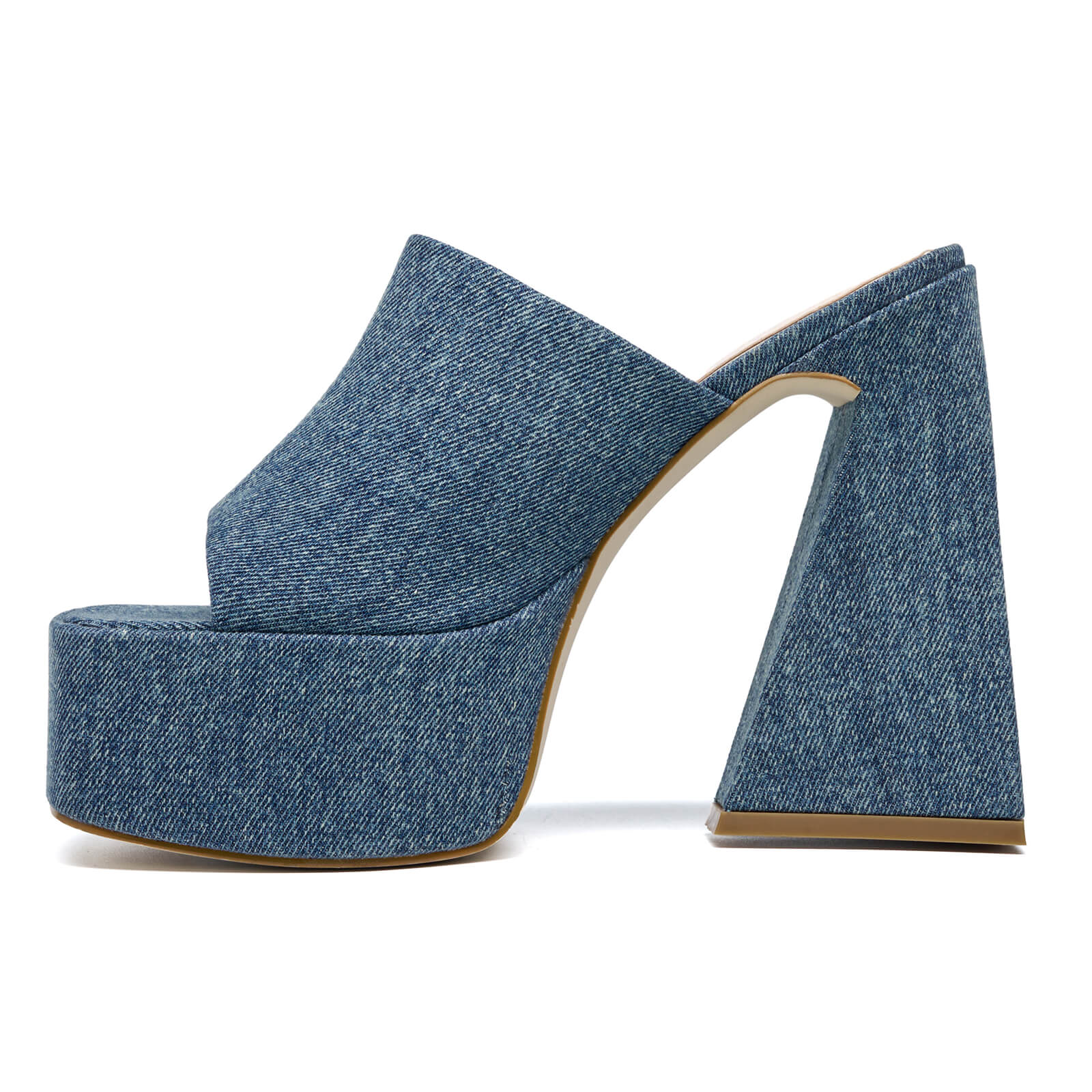 Women's Denim Open Toe Platform Block Heel Slides Sandals