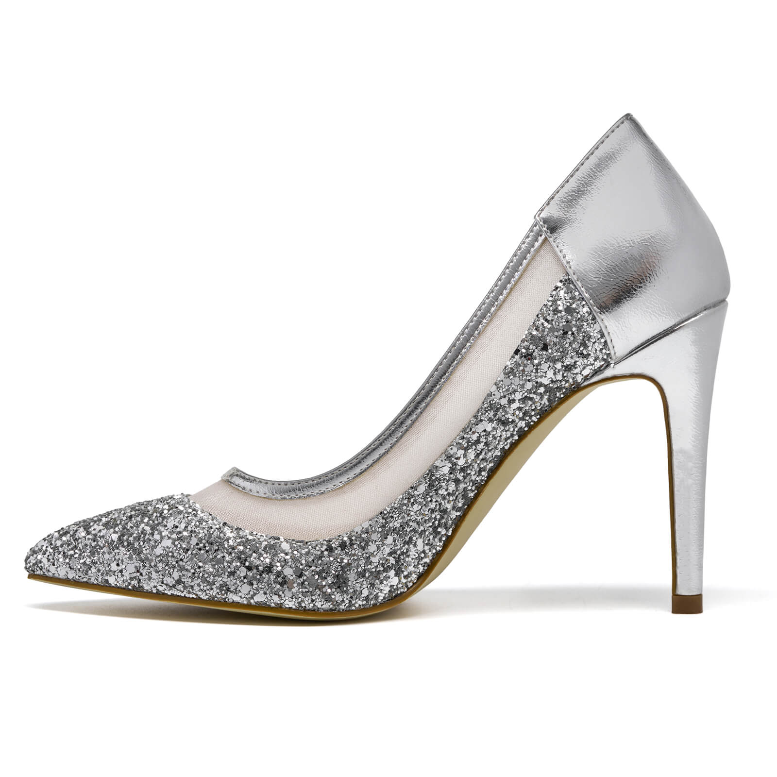 Women's Shiny Sequins Closed Pointed Toe High Stiletto Heels