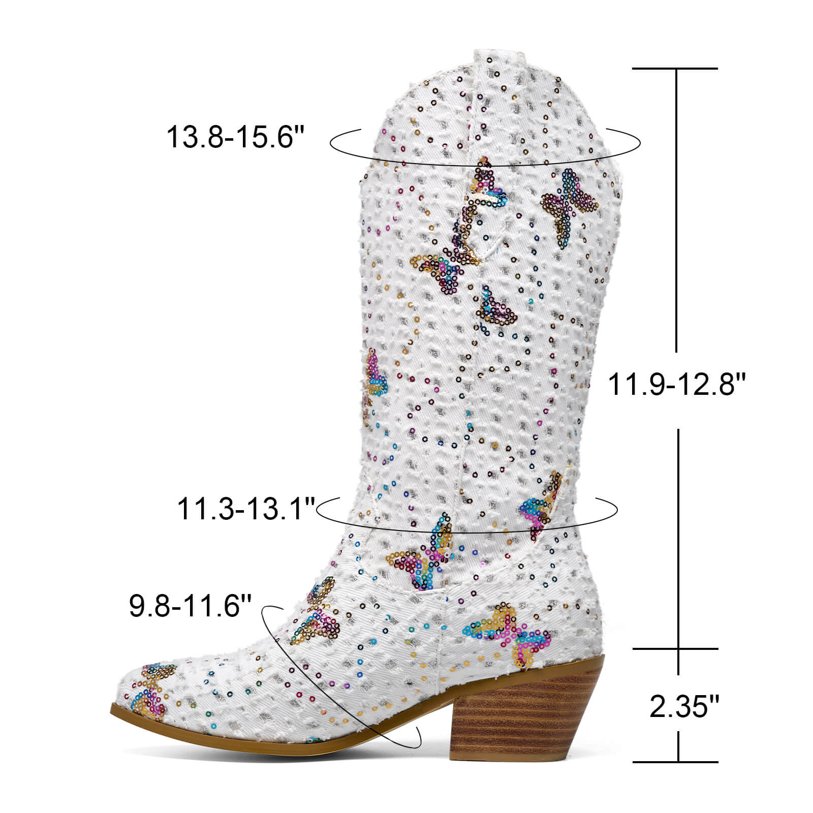 Western Shiny Sequin Denim Cowboy Mid Calf Boots