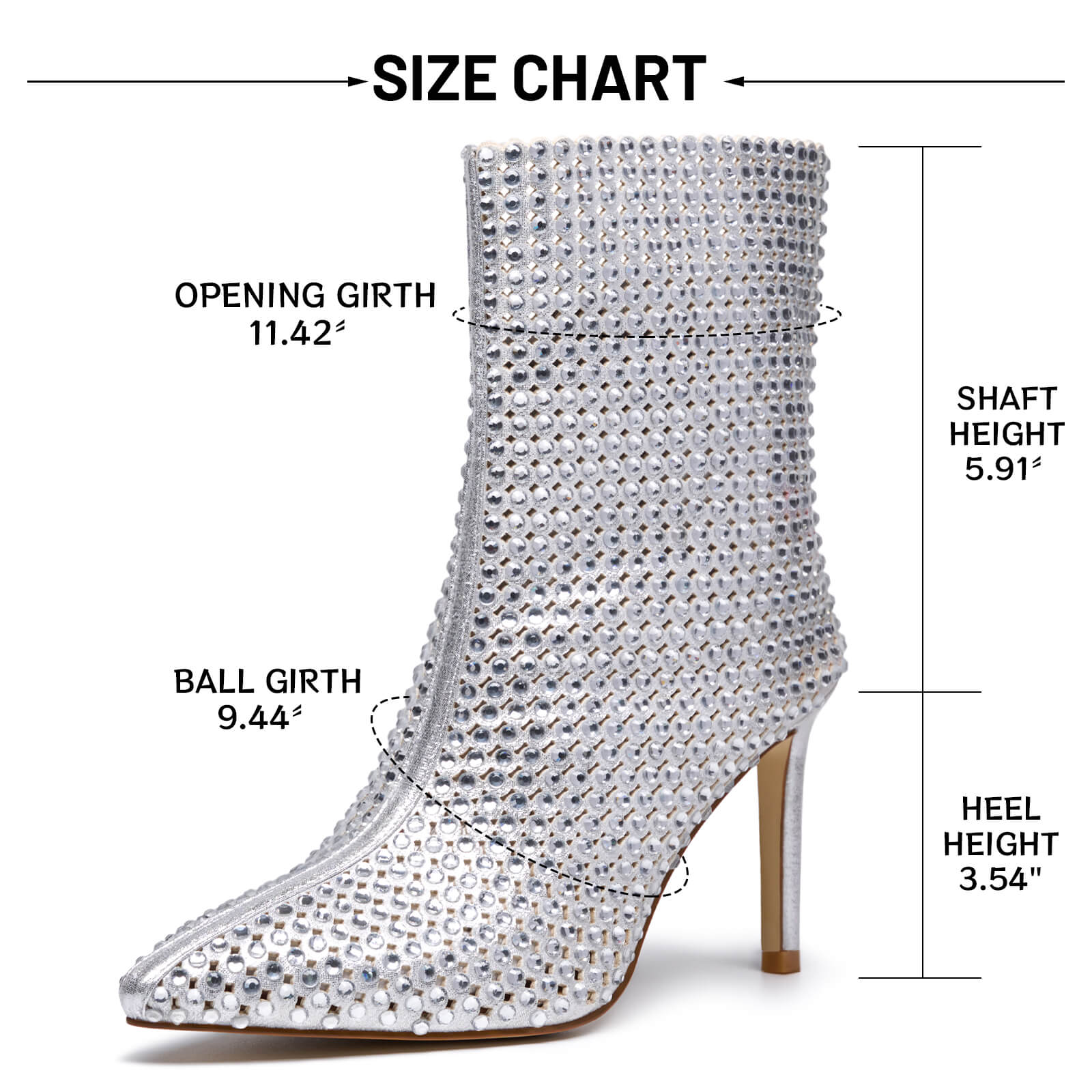 Women's Rhinestone Thin High Heel Pointed Toe Sparkling Sandal Boots