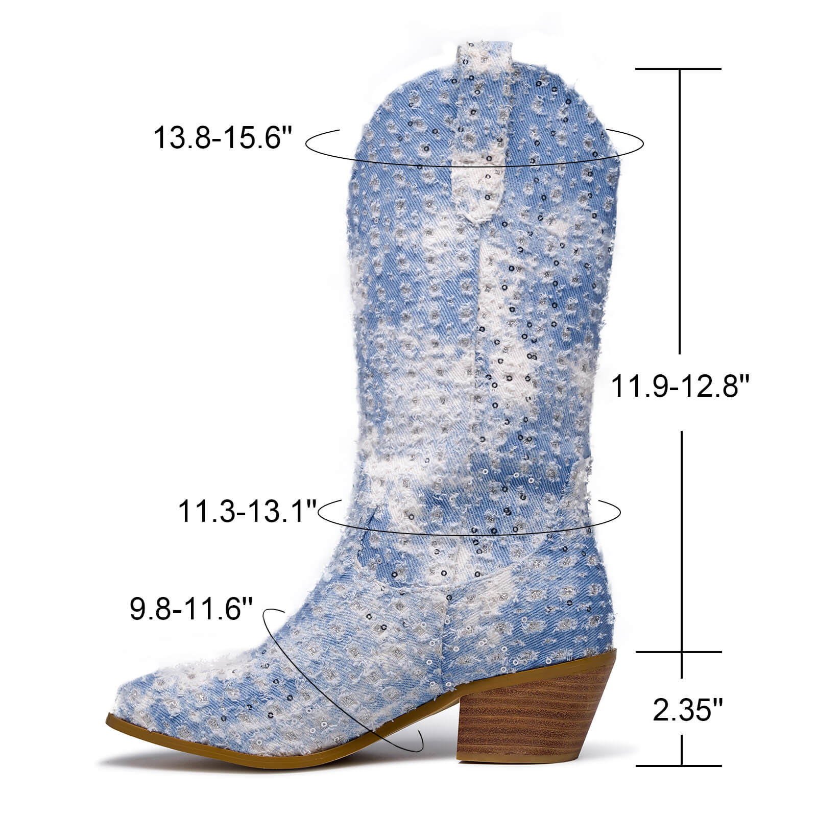 Western Shiny Sequin Denim Cowboy Mid Calf Boots