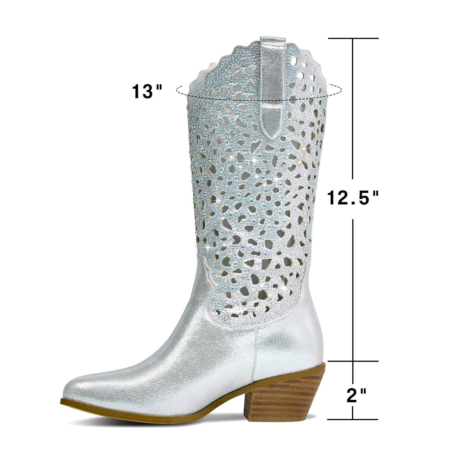 Metallic Hollow Cowboy Mid Calf Boots for Women