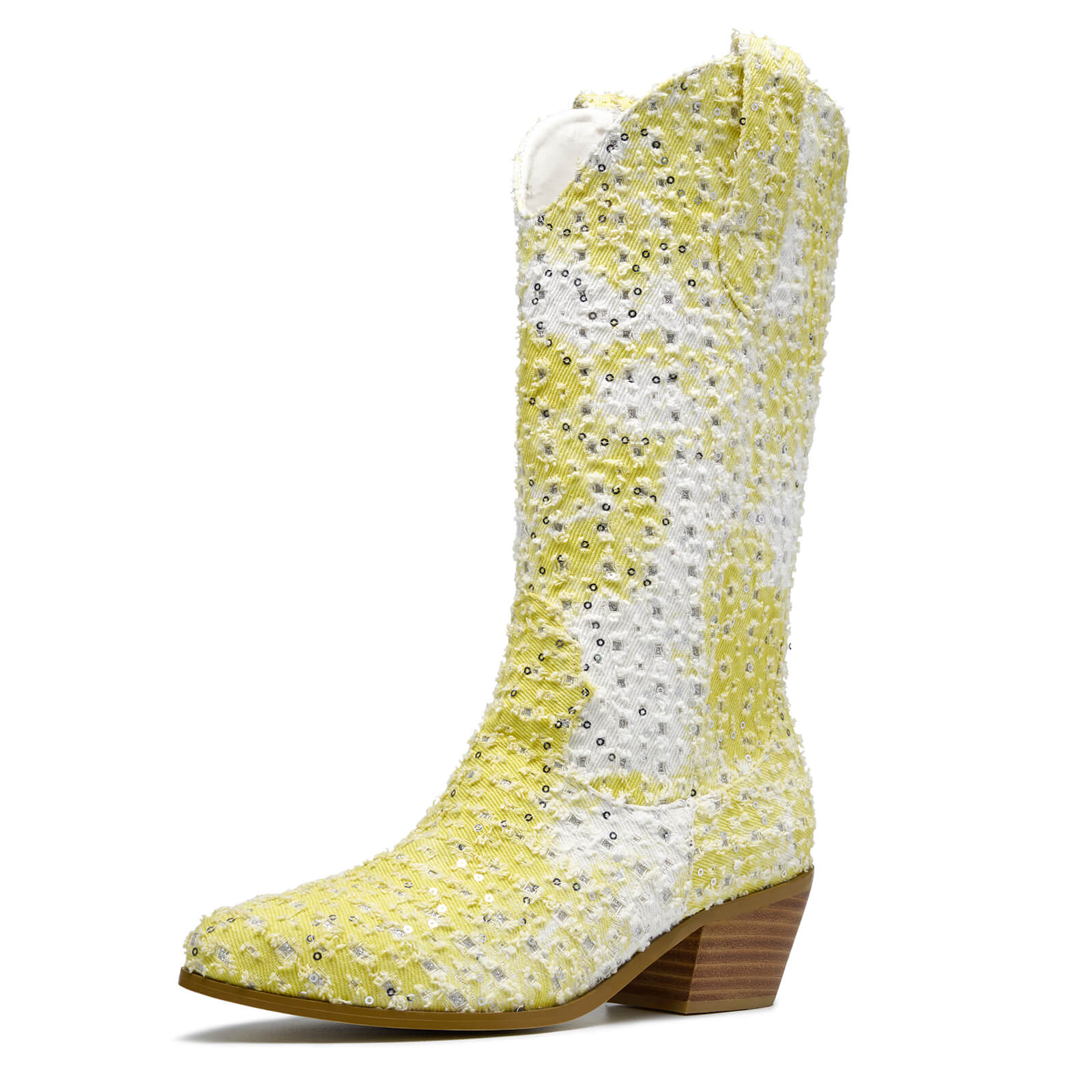 Western Shiny Sequin Denim Cowboy Mid Calf Boots