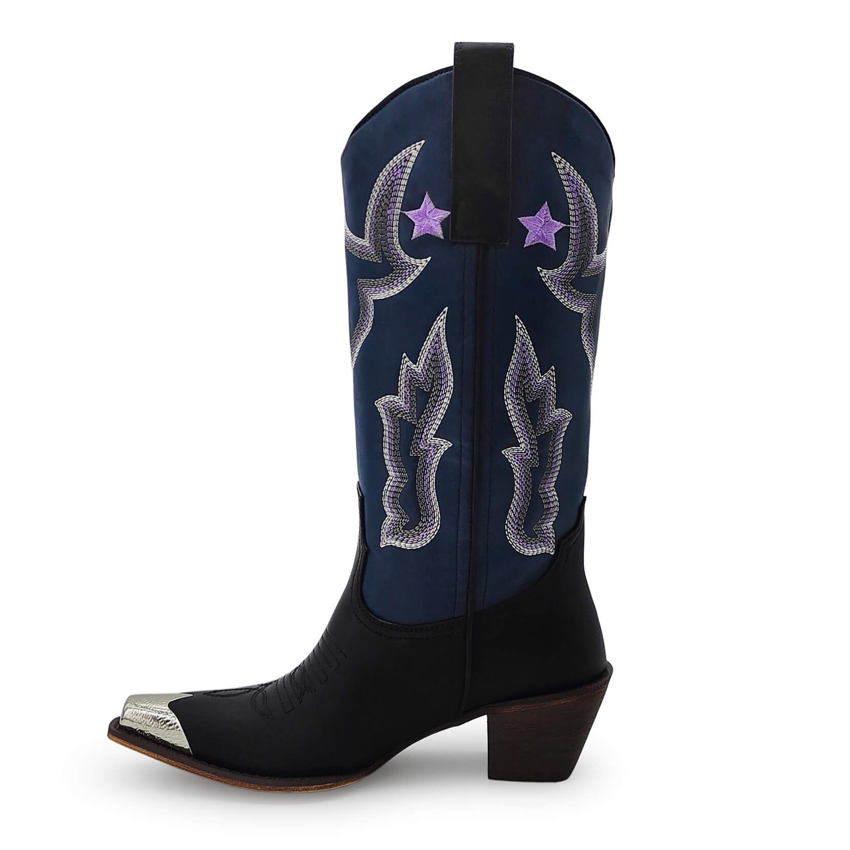 Mid Calf Cowboy Boots For Women Glitter Western Embroidered Cowgirl Boots Wide Calf Chunky Heel Wide Calf Short Boots Pull on Pointy Toe Fashion Vintage Boots