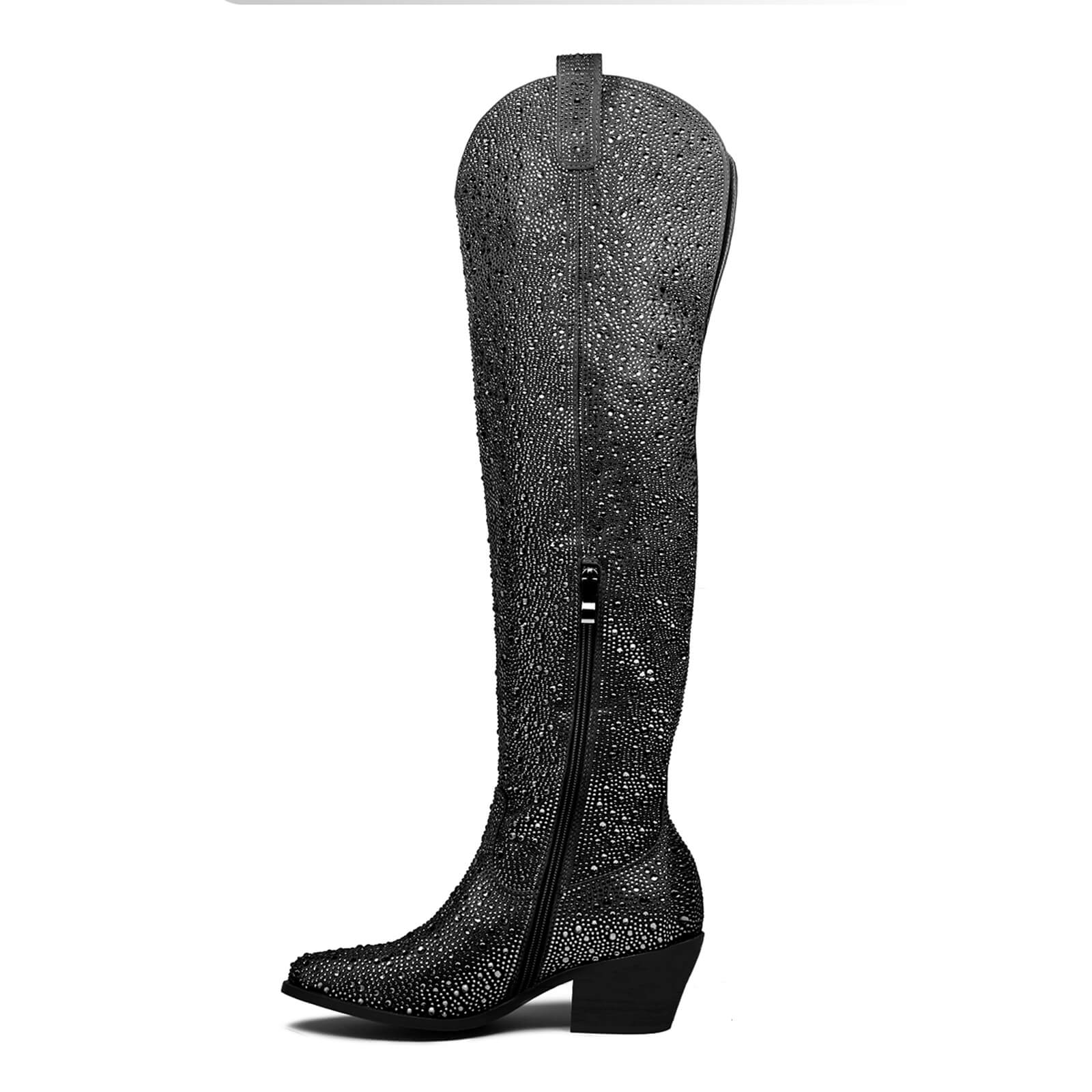 Women's Rhinestone Knee High Cowboy Boots