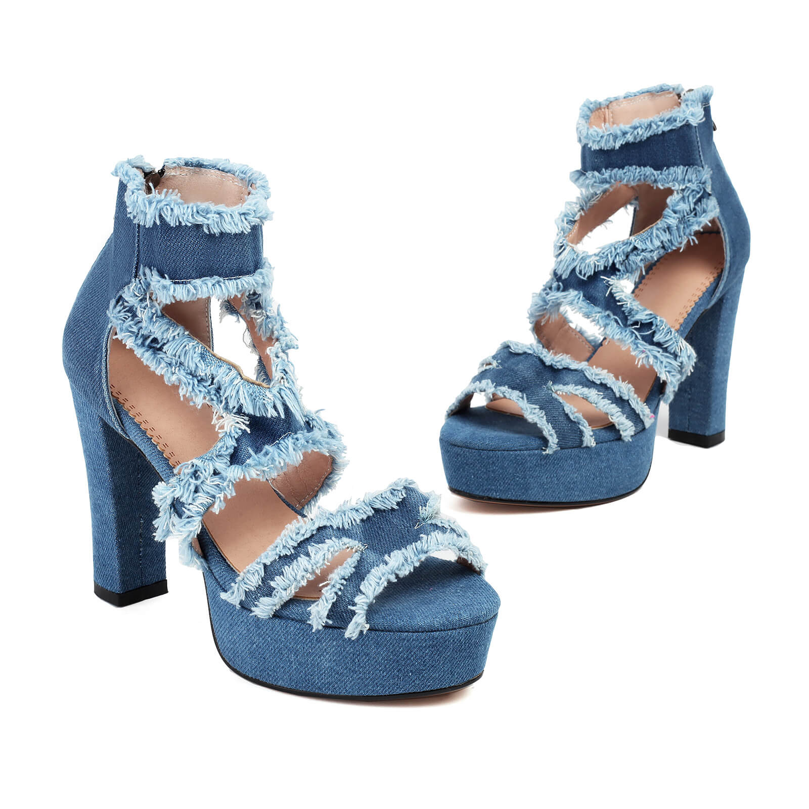 Women's Denim Chunky Heel Open Toe Sandals