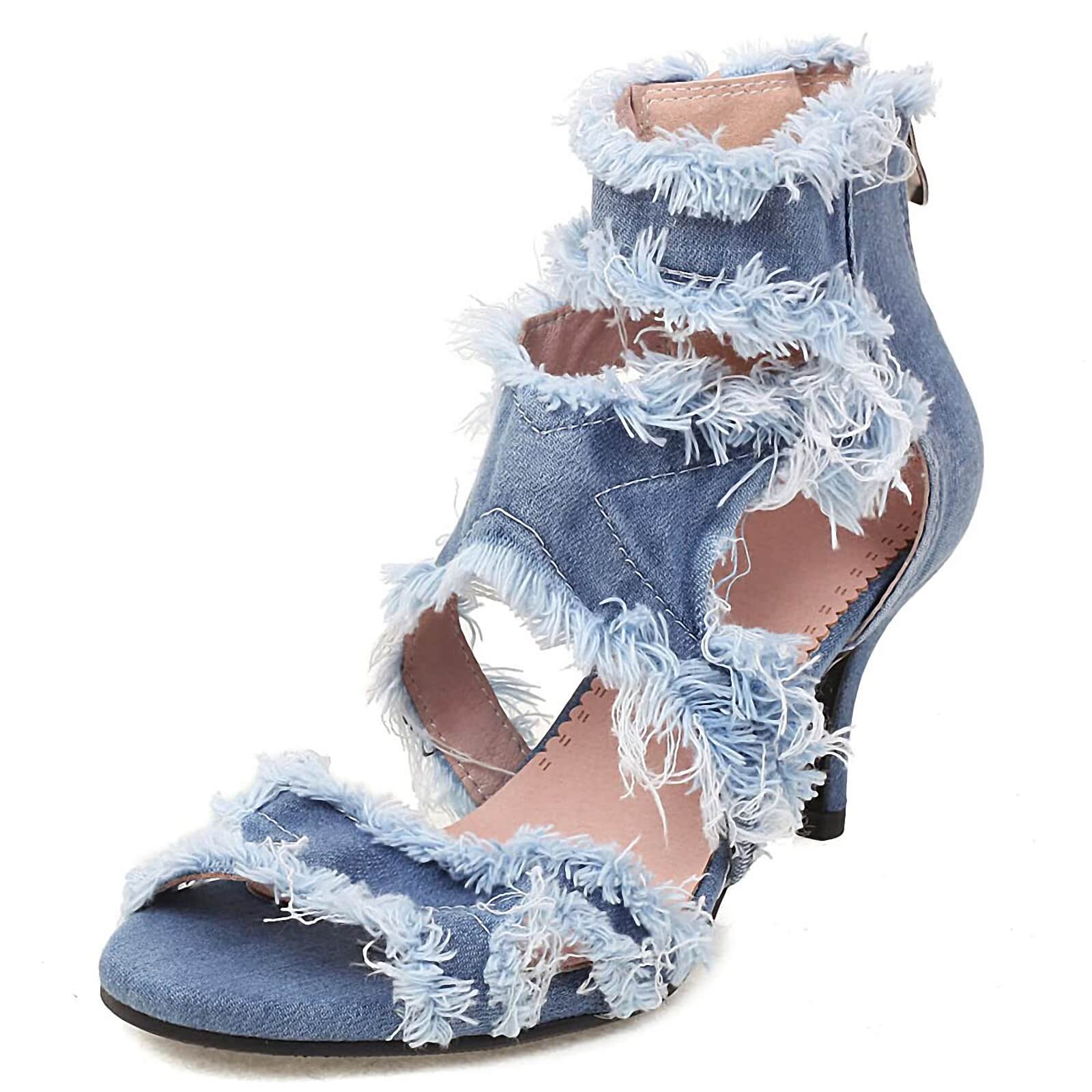 Women's Blue jean Sandals Denim Open Toe High Heeled Sandals