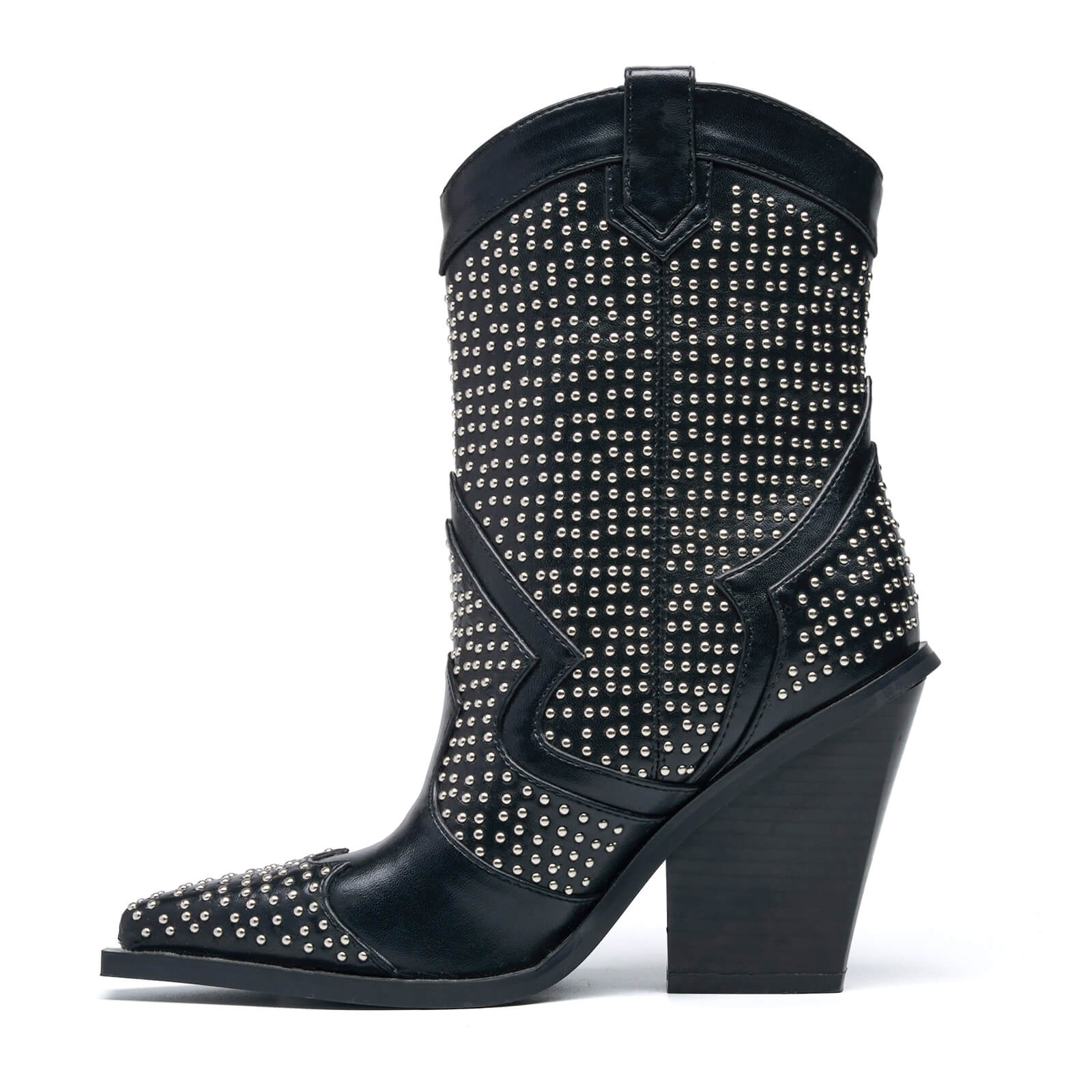 Women Vintage Studded Cowboy Mid Calf Boots