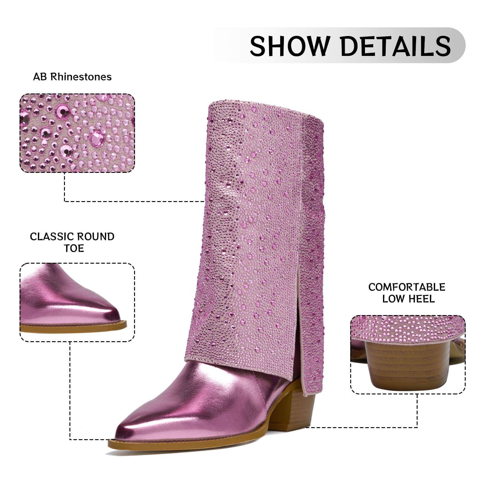 Sparkle Rhinestone Fold Over Cowboy Boots