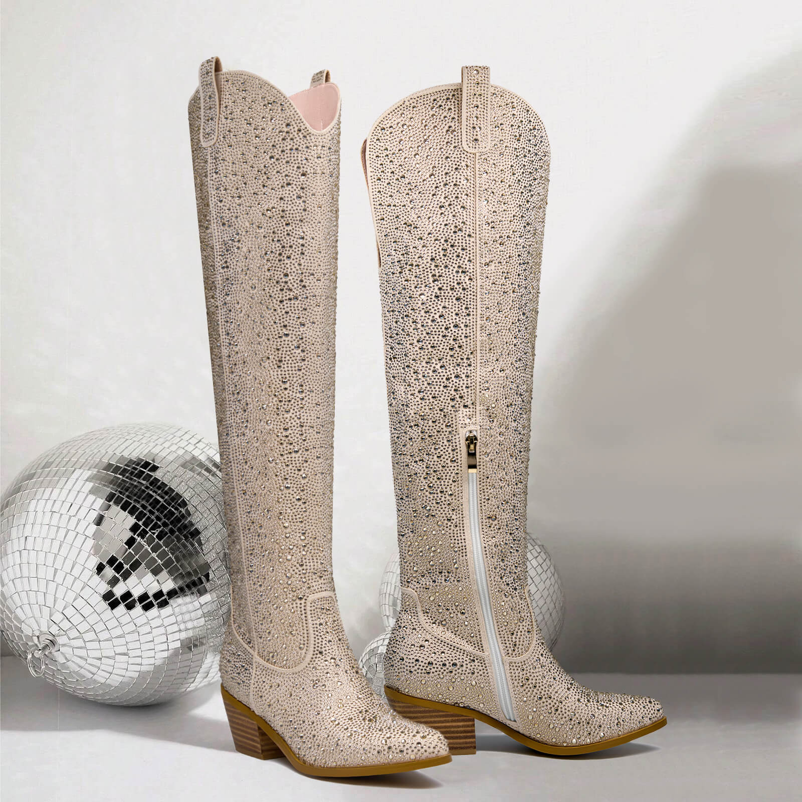 Women's Rhinestone Knee High Cowboy Boots