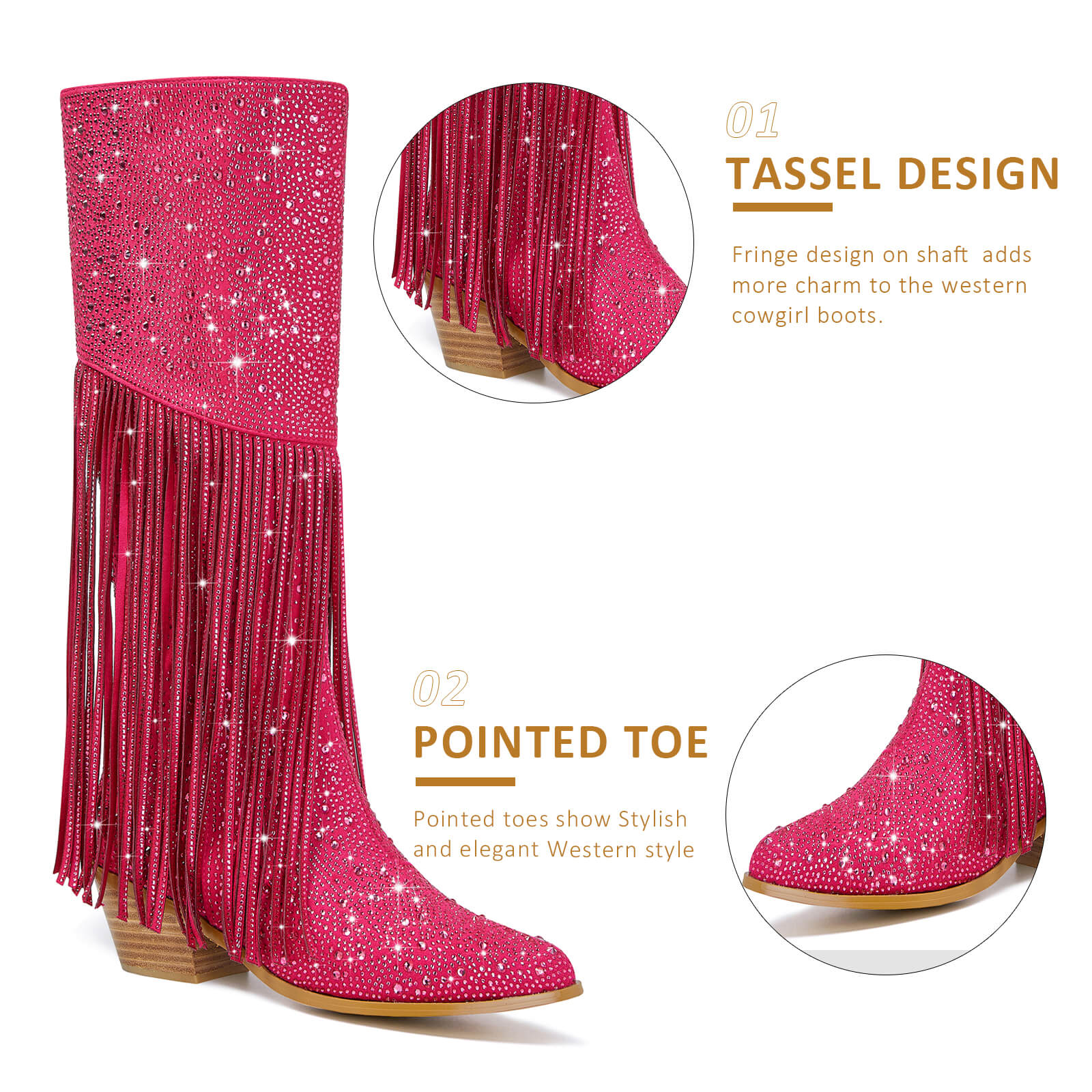 Women's Rhinestone Fringe Knee High Cowboy Boots