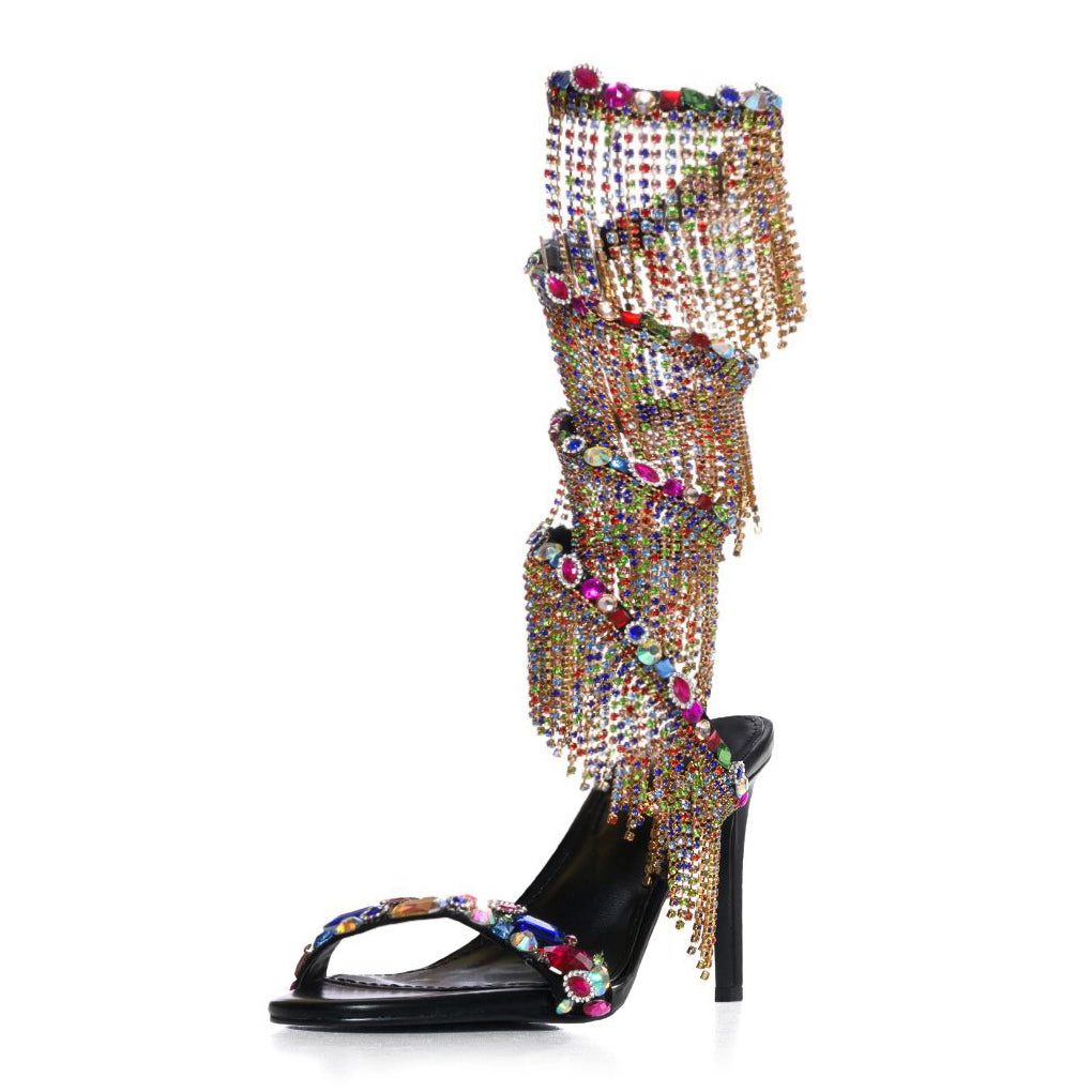 Multi-color gemstone embellished rhinestone sandals