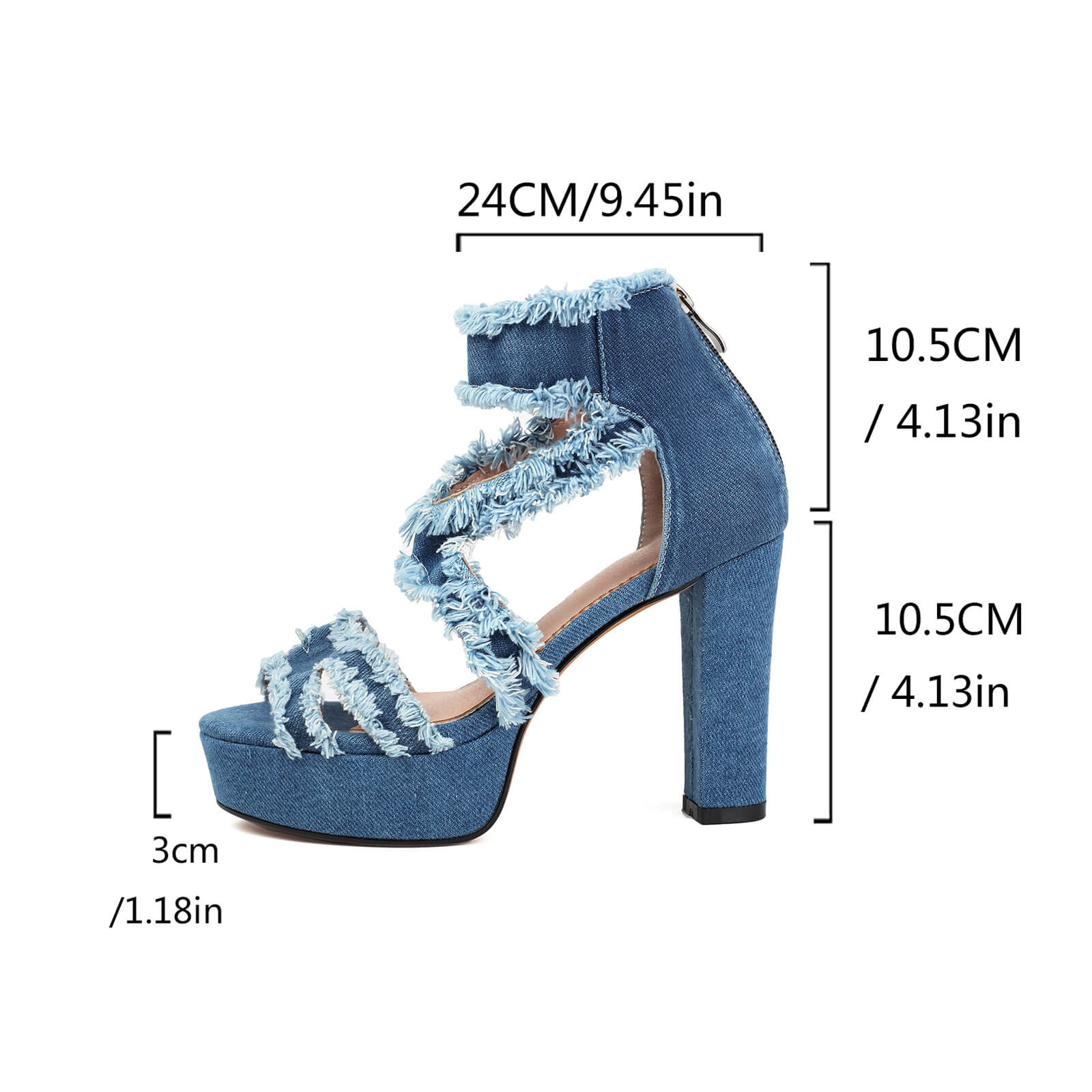 Women's Denim Chunky Heel Open Toe Sandals