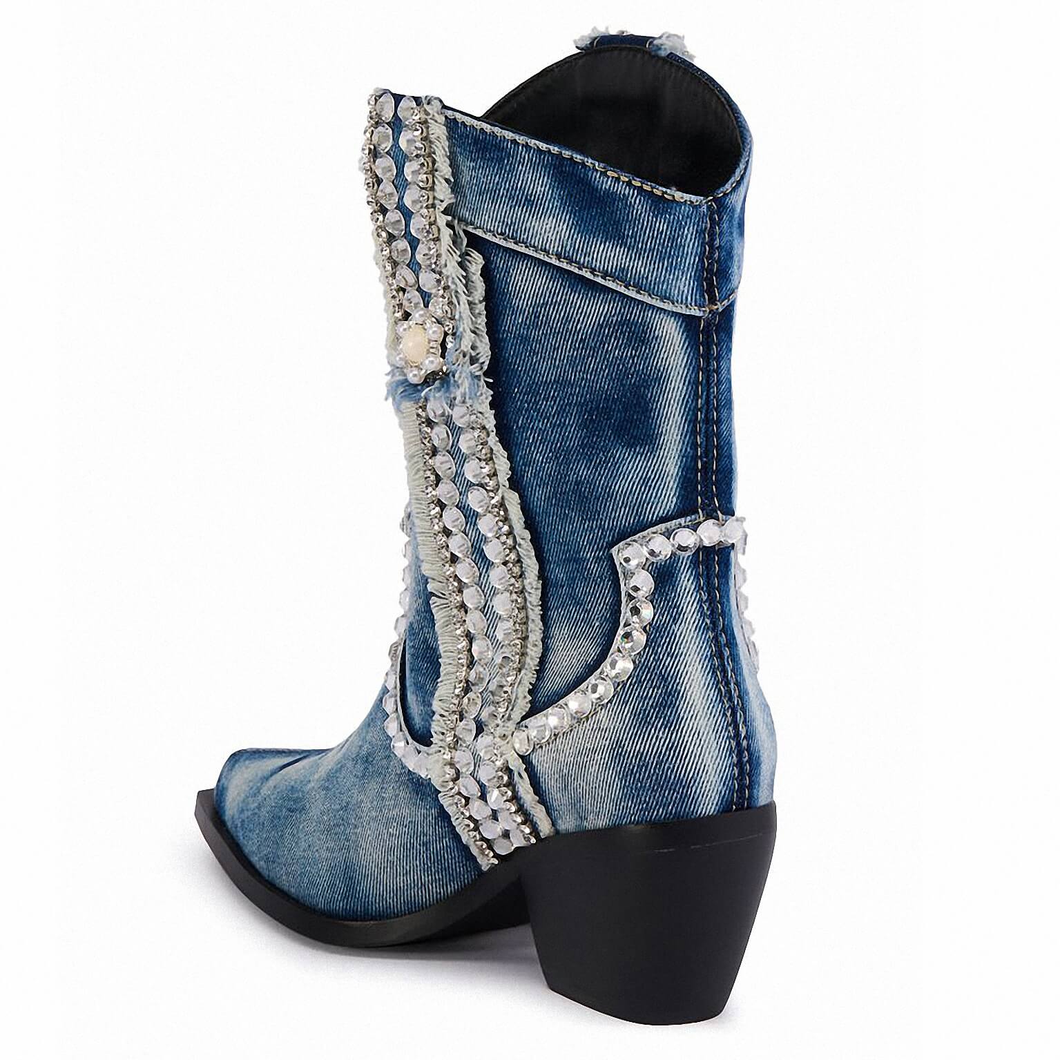 Women Denim Cowboy Mid Calf Boots