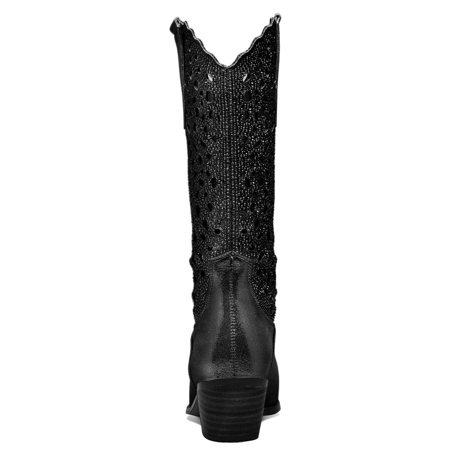 Metallic Hollow Cowboy Mid Calf Boots for Women