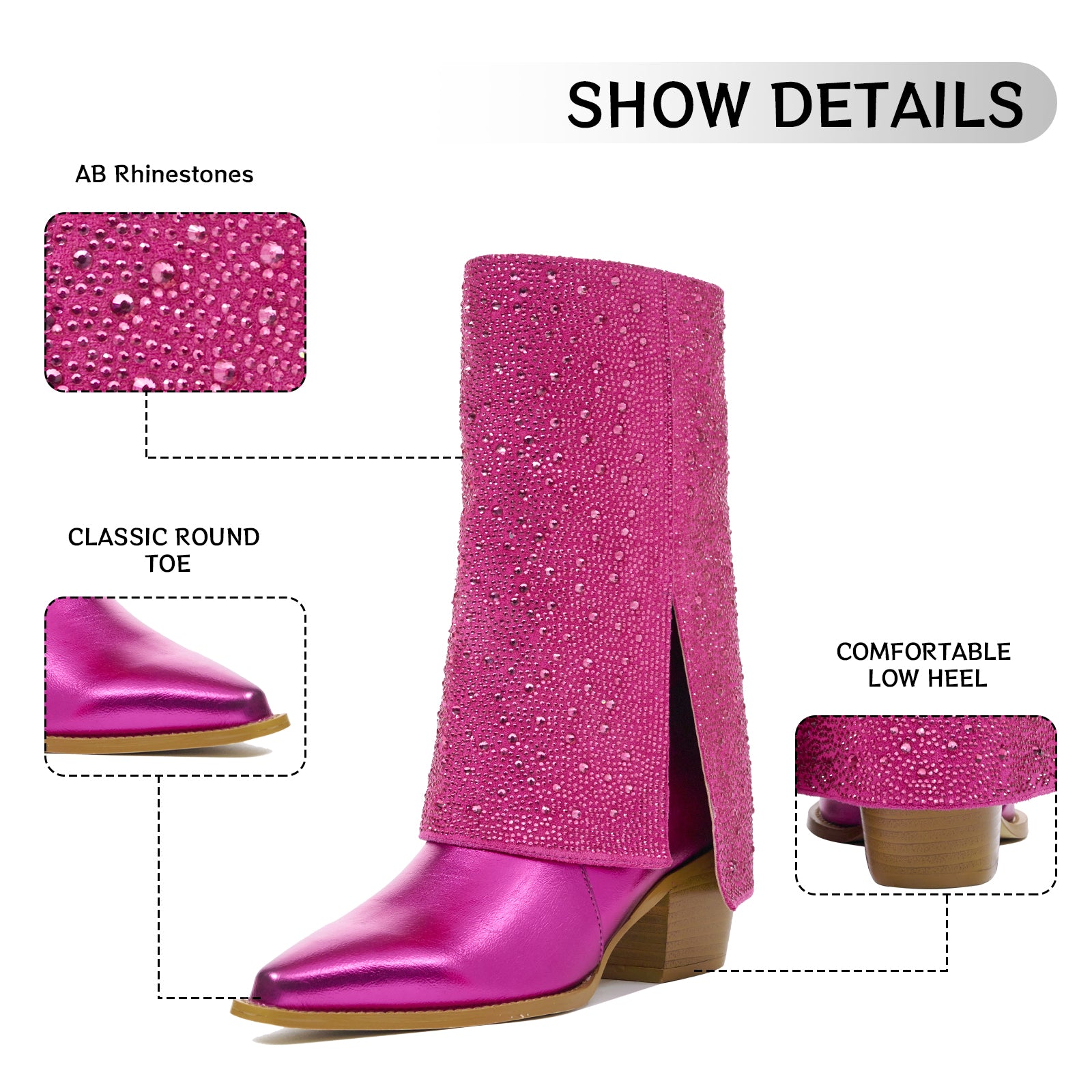 Sparkle Rhinestone Fold Over Cowboy Boots