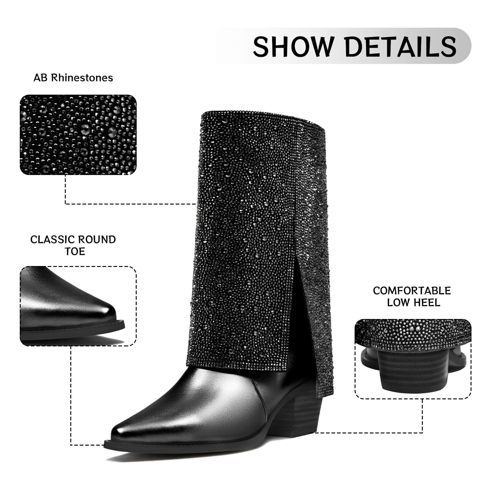 Sparkle Rhinestone Fold Over Cowboy Boots