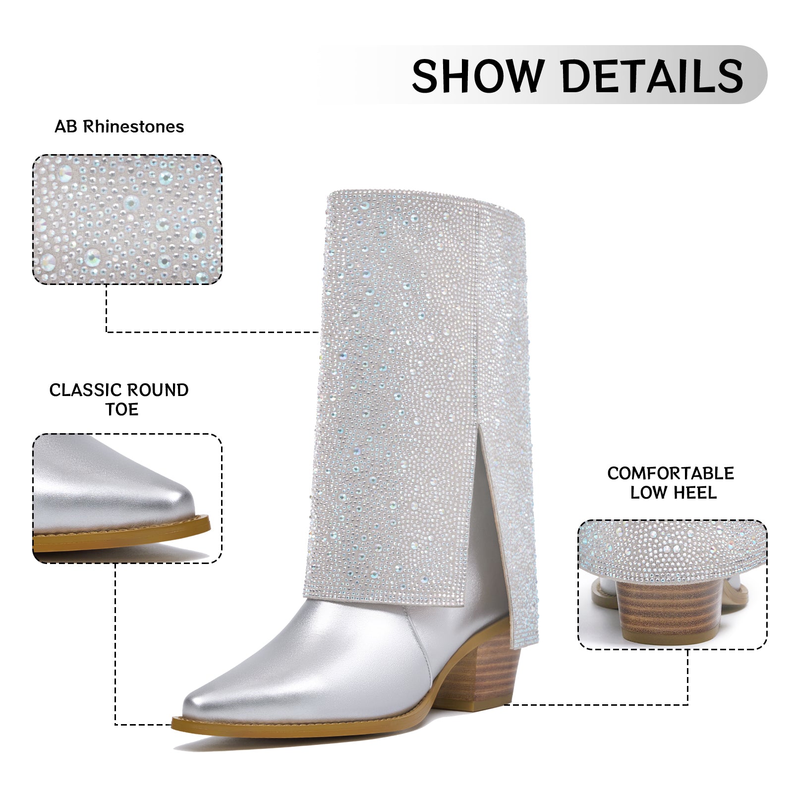 Sparkle Rhinestone Fold Over Cowboy Boots