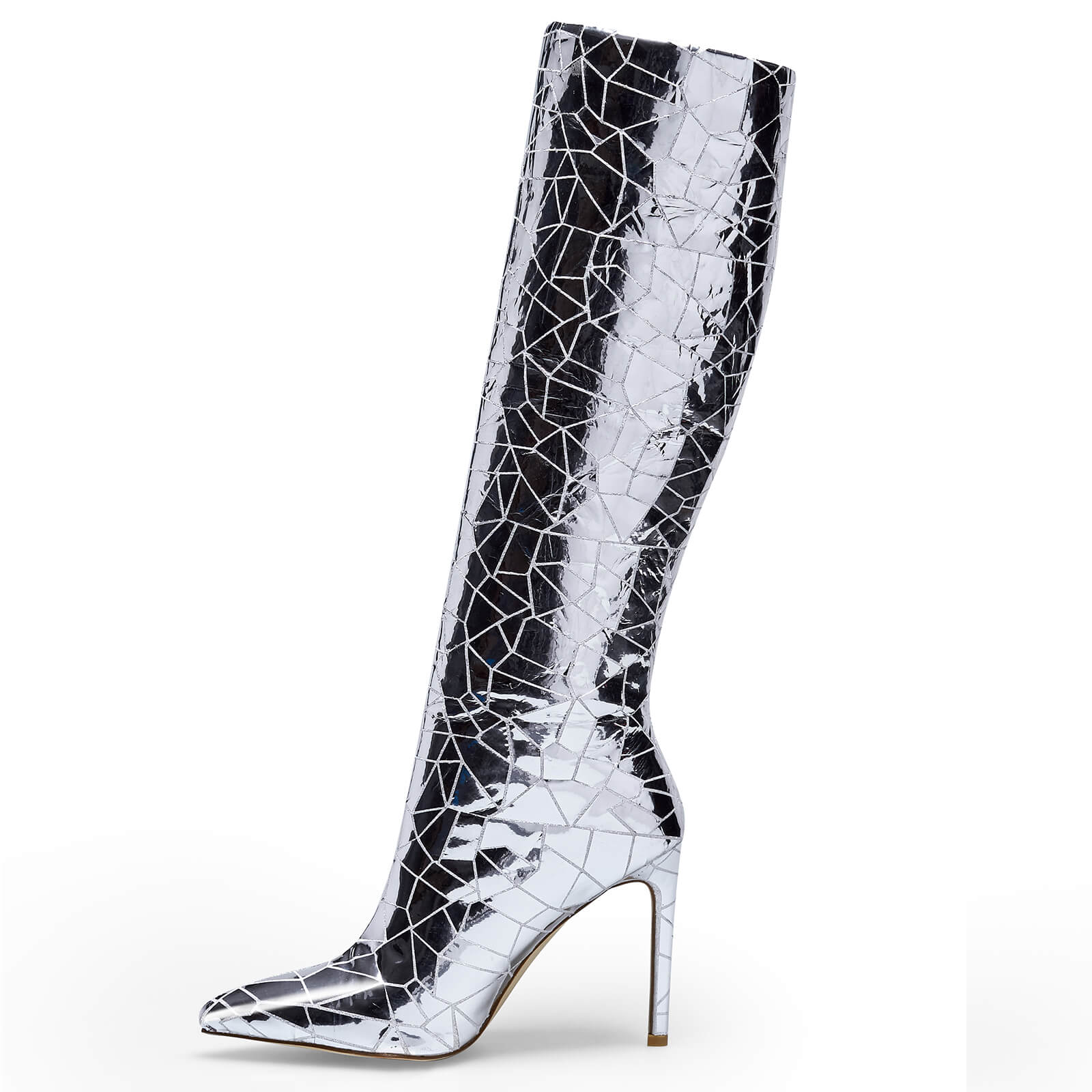 Mirror Metallic Knee High Boots for Women