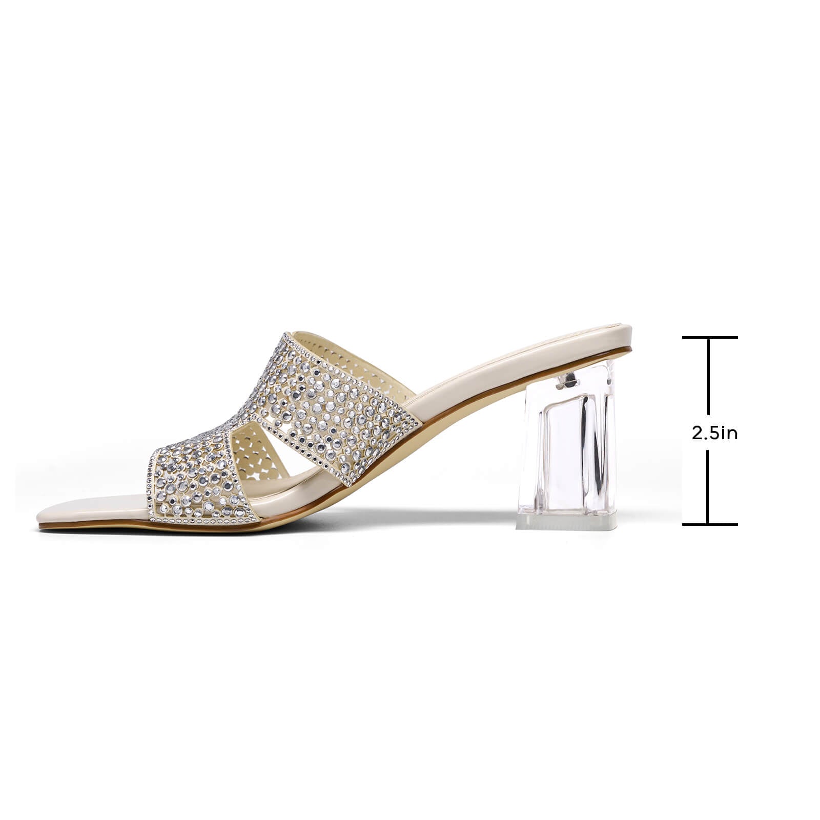 Rhinestones Block Heels Clear Low Heel Chunky Mules Sandals